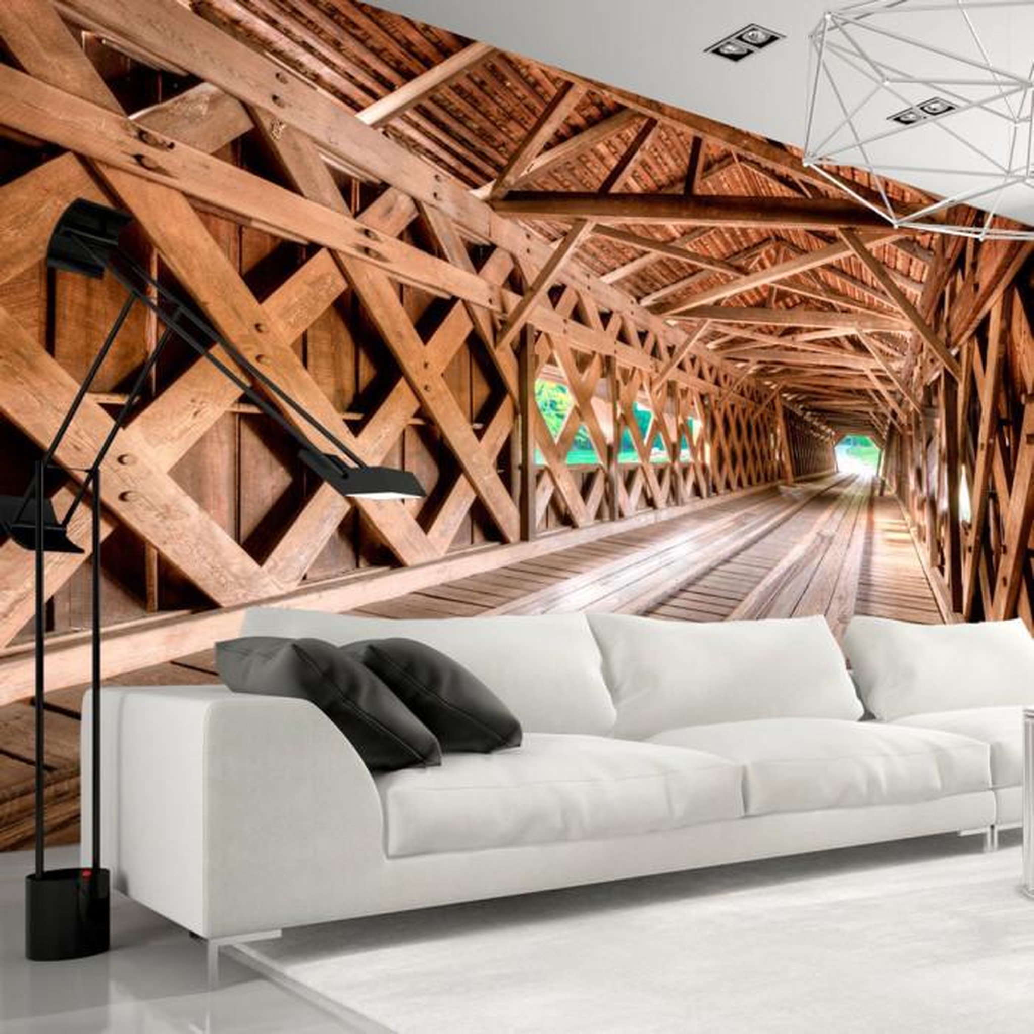 Paris Prix Papier Peint  Wooden Bridge. Coloris disponibles : Multicolore