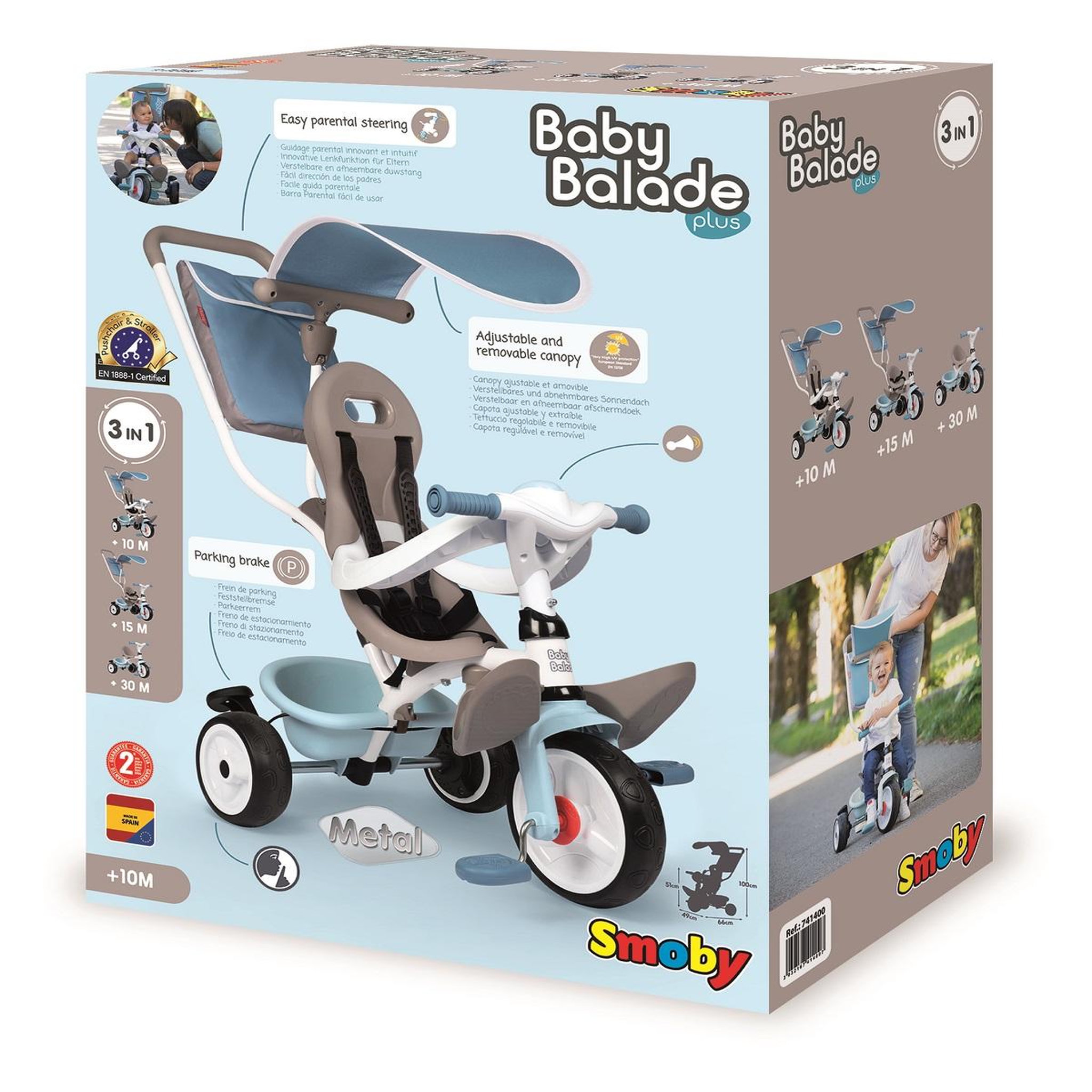 SMOBY Tricycle Baby balade plus bleu 