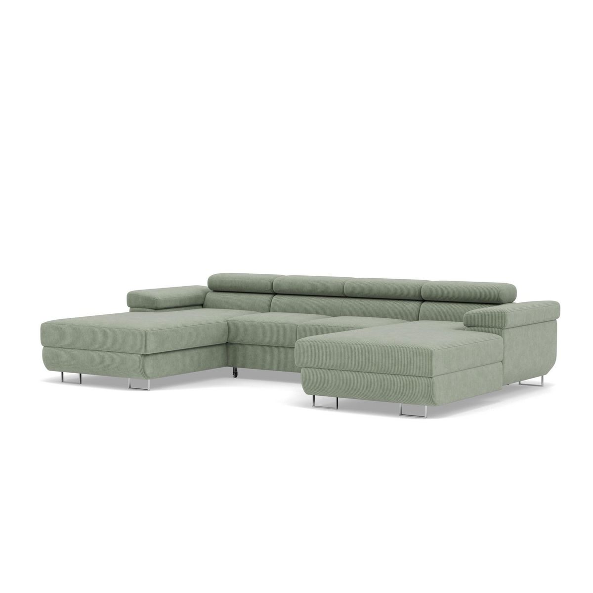 BEST MOBILIER Pablo - canapé panoramique en u - 7 places - convertible avec coffres et têtières réglables - en velours côtelé