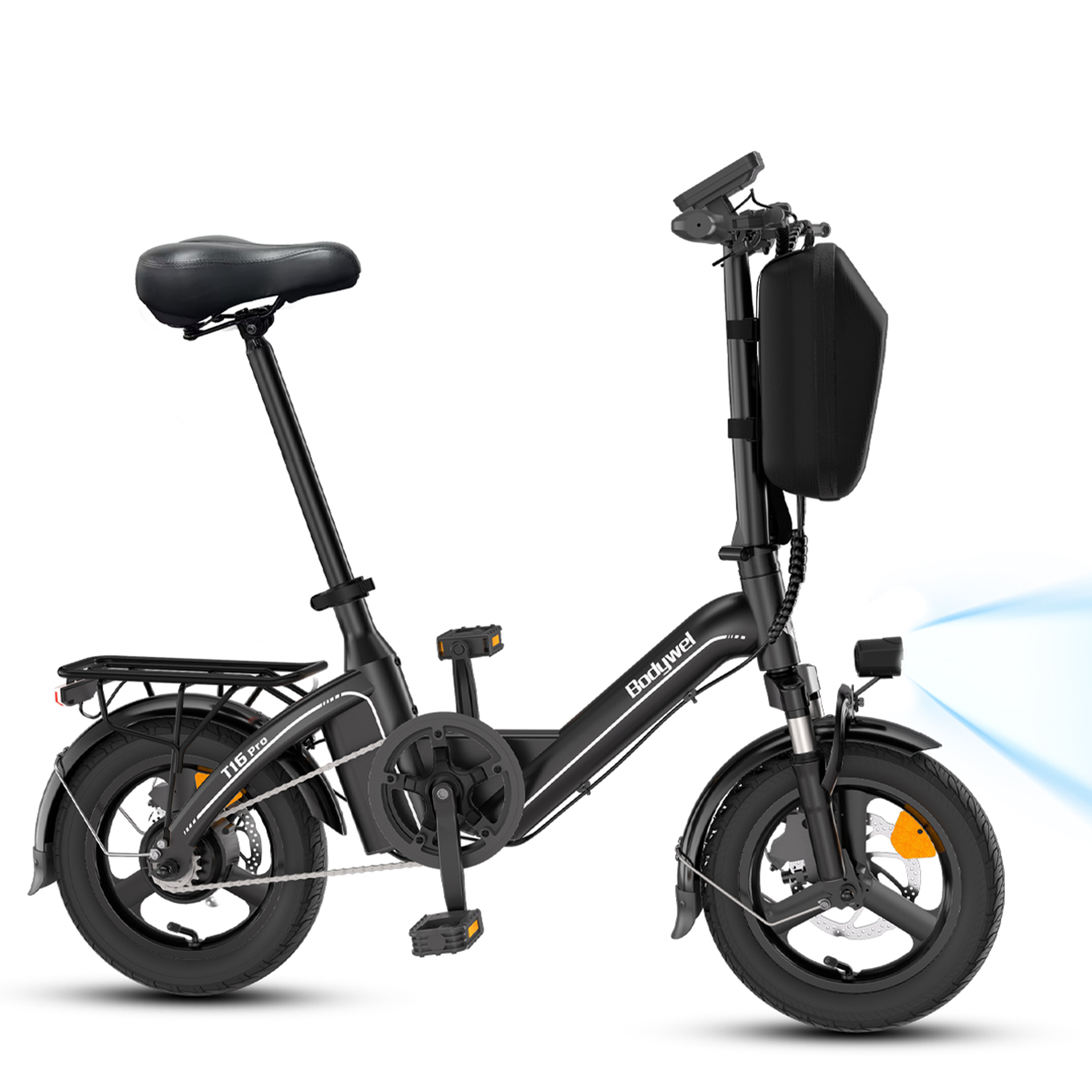 BODYWEL Mini vélo électrique bodywel t16 pro. Coloris disponibles : Bleu, Noir, Beige