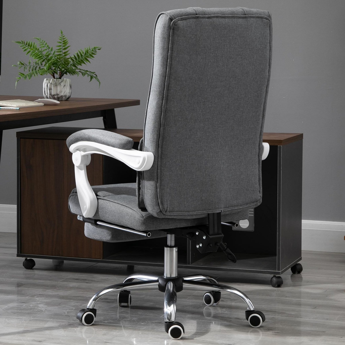 HOMCOM HOMCOM Fauteuil de bureau manager grand confort repose-pied tétière intégrés dossier inclinable lin gris