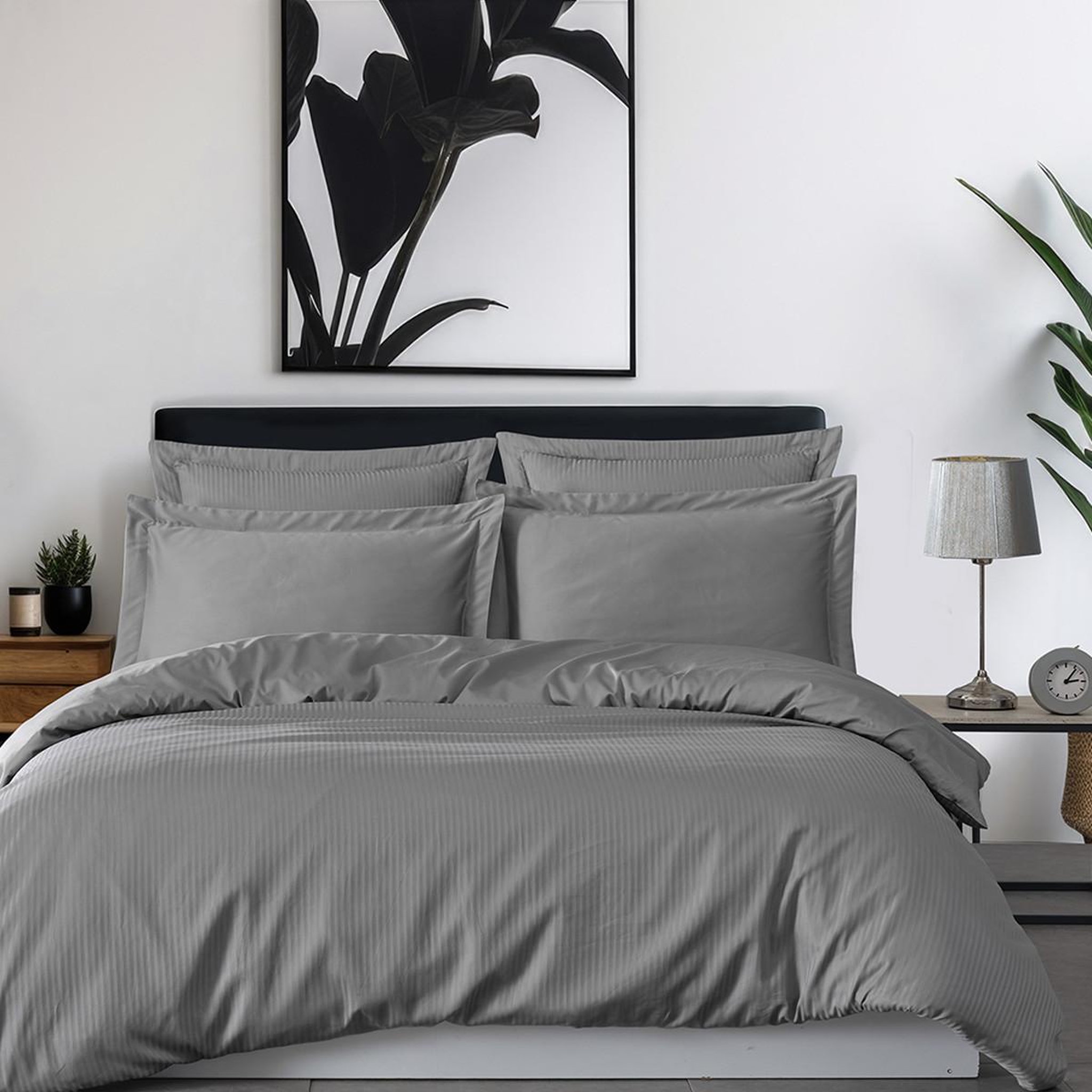 Voir la diapositive 5 : Sensei Maison Parure housse de couette rayée satin + 2 taies 50x70 cm VERSALUXE
