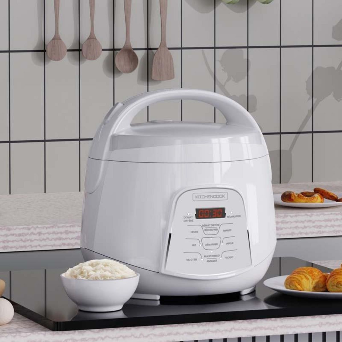 KITCHENCOOK Kitchencook - Cuiseur à Riz 2.2l - Panier Vapeur Intégré - 400w - 4 Menus De Cuisson Automatique - Départ Différé - Blanc