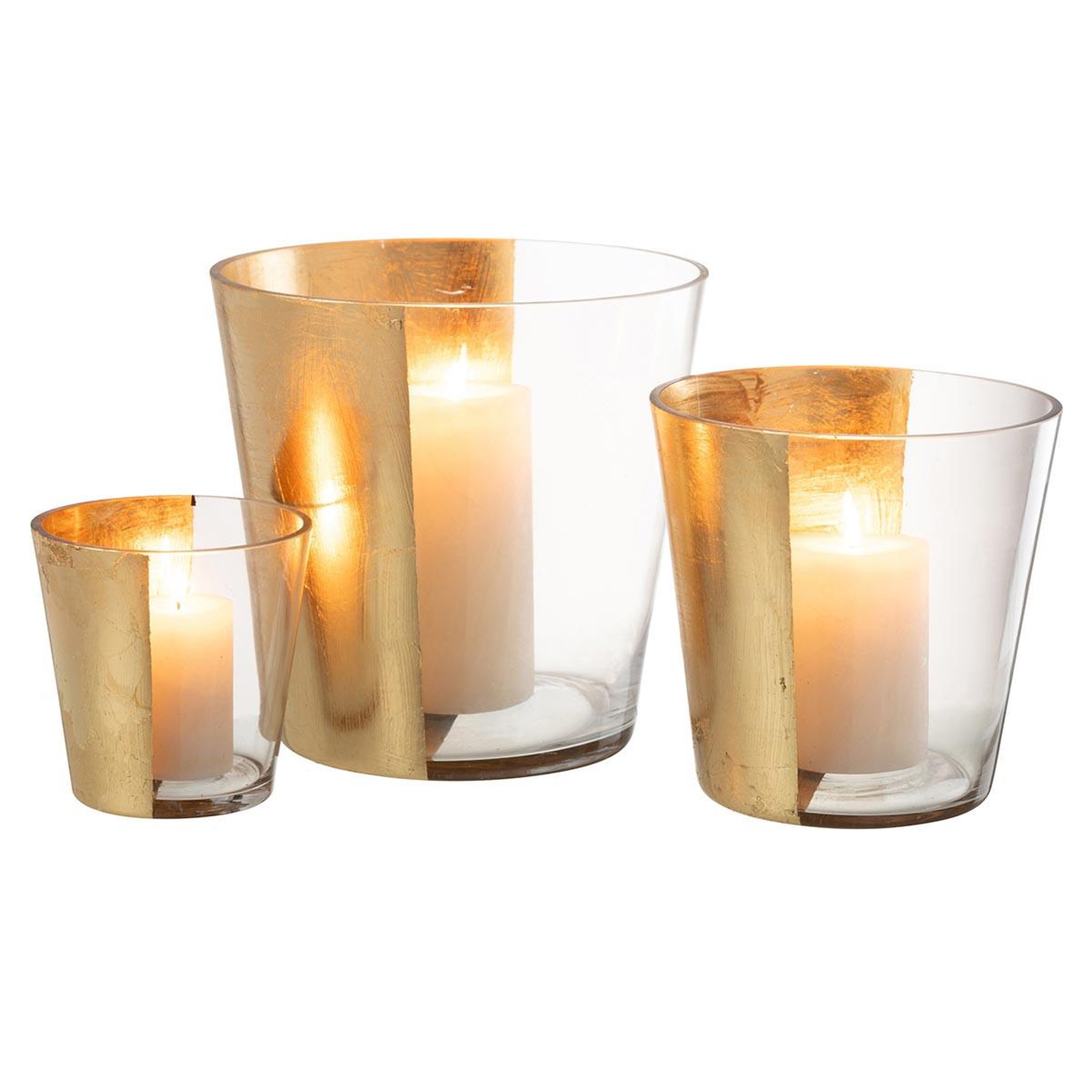 Voir la diapositive 5 : J-LINE Photophore Design en Verre  Boe  23cm Transparent & Or