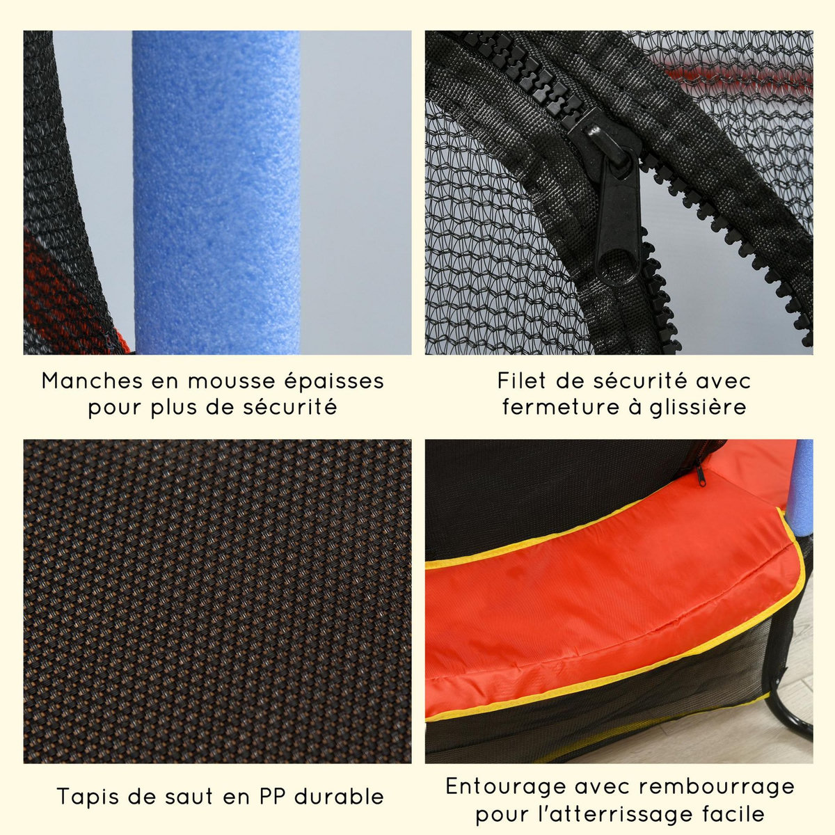 HOMCOM Trampoline de jardin enfant Ø 1,75 x 1,90H m filet de sécurité porte zipée couvre-ressorts + 6 poteaux rembourrés inclus rouge bleu noir