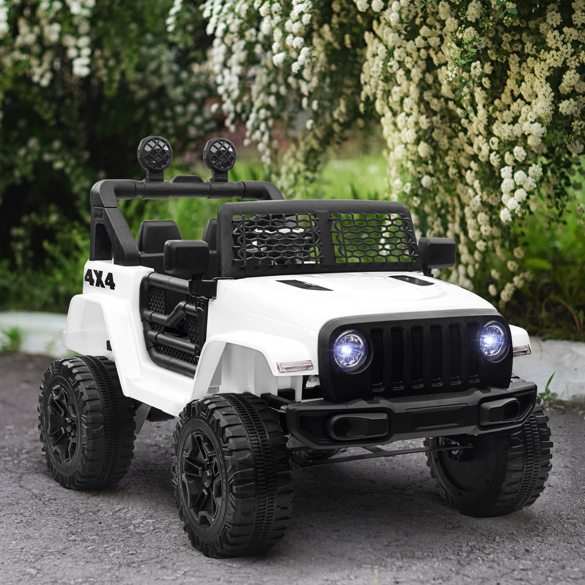 Voir la diapositive 2 : HOMCOM Voiture 4x4 électrique enfant moteur 2 x 35 W 5 Km/h max. télécommande incluse effets lumineux sonore lecteur MP3 USB blanc