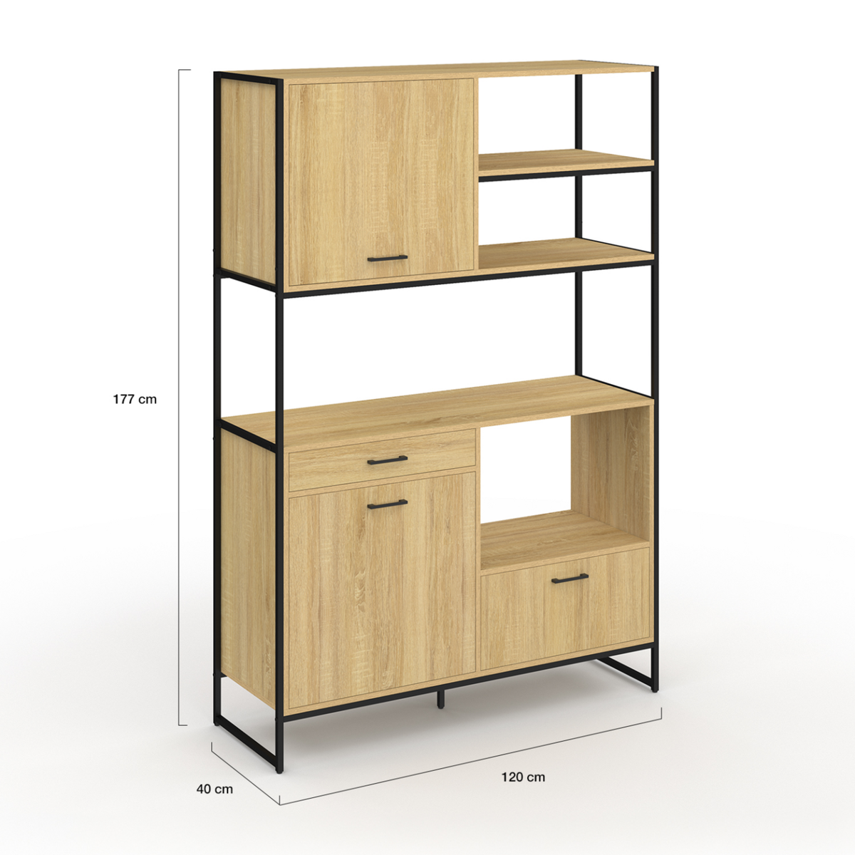 ID MARKET Buffet de cuisine 120 CM DETROIT meuble 3 portes + 1 tiroir design industriel