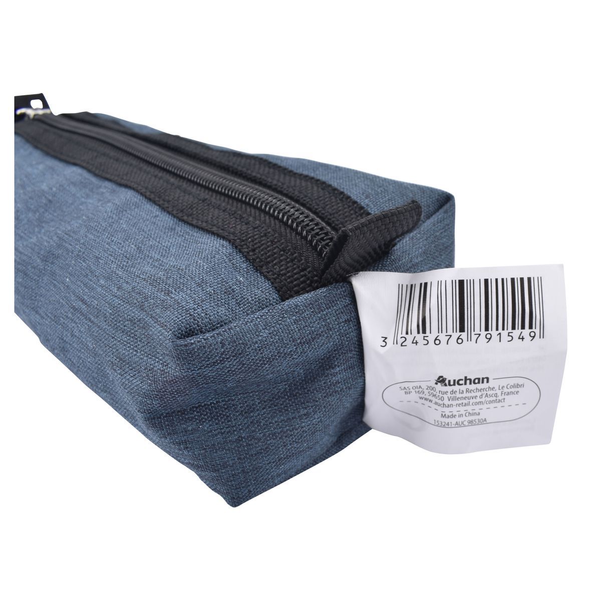AUCHAN Trousse scolaire rectangulaire bicolore polyester twill et PVC bleu
