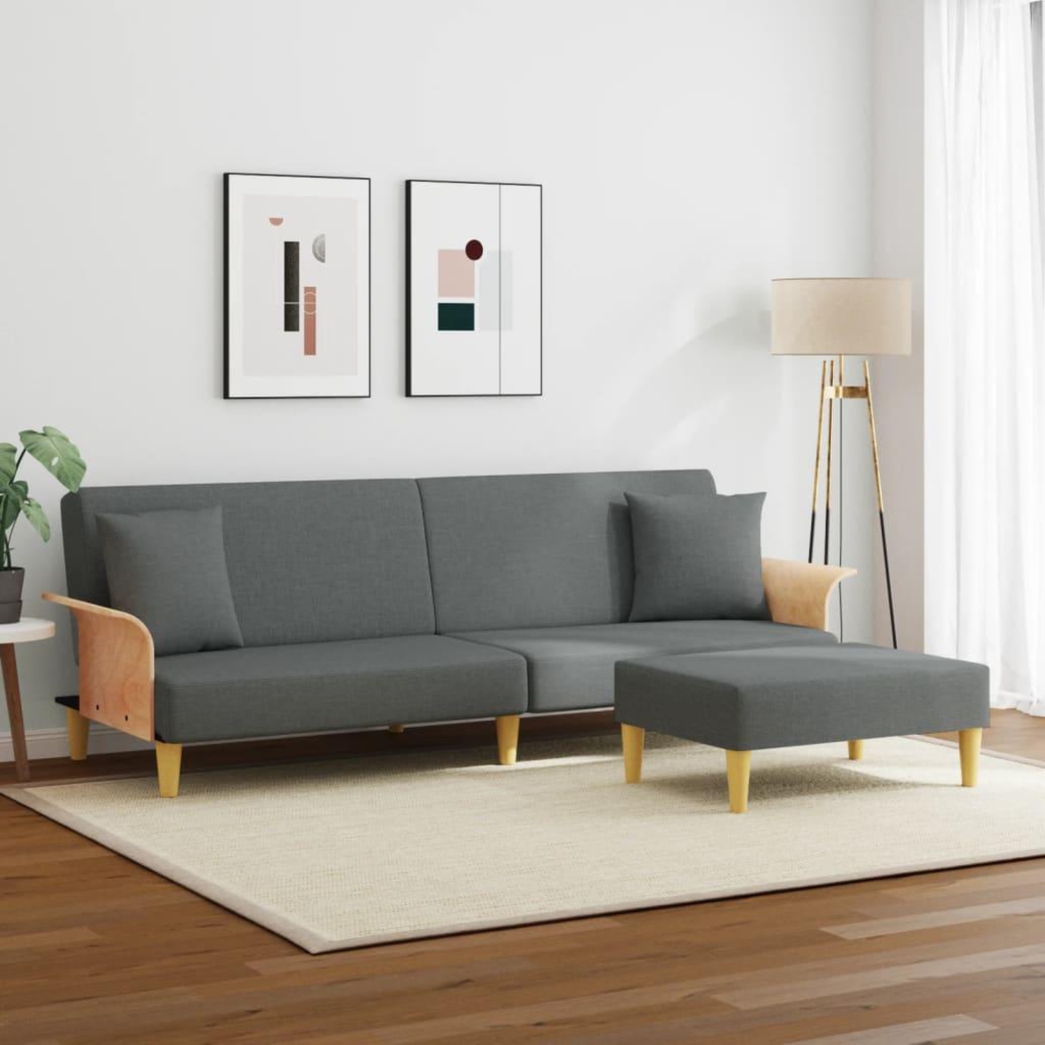 Voir la diapositive 3 : VIDAXL Canape-lit a 2 places avec oreillers et repose-pied gris fonce