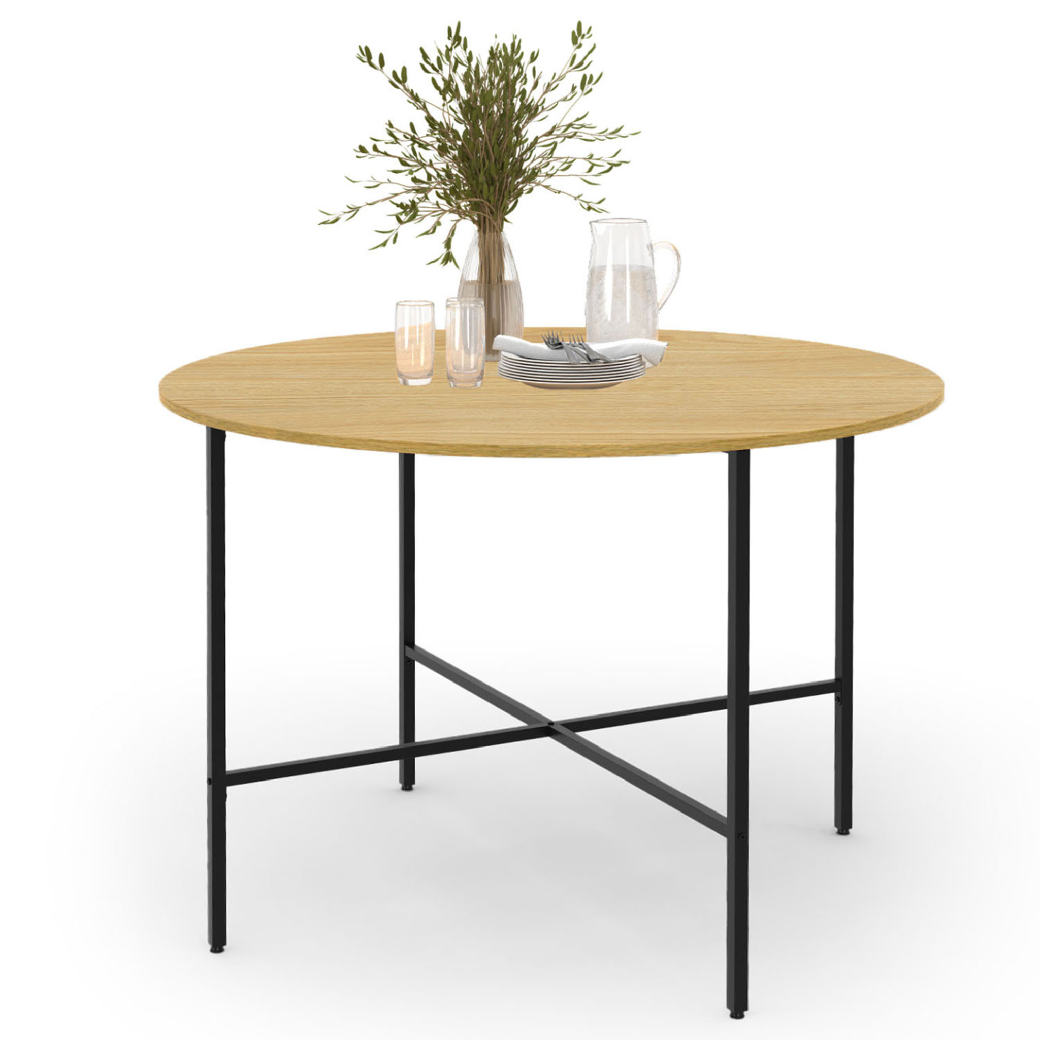 ID MARKET Table à manger fixe ronde detroit 4-6 personnes design industriel 110 cm
