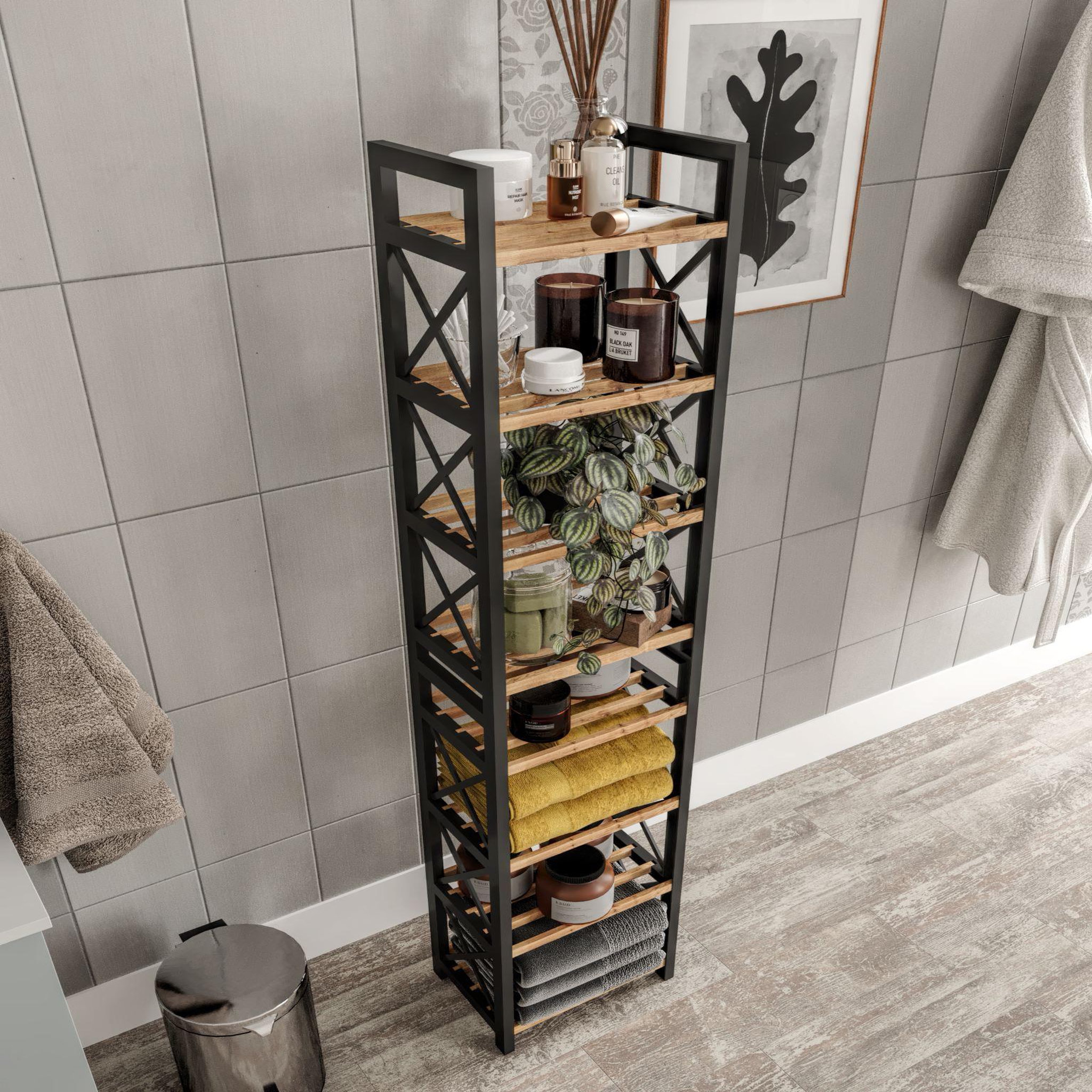 Voir la diapositive 4 : Habitat et Jardin Étagère multifonctionnelle en bois  mini  23 x 18 x 128 cm - noir