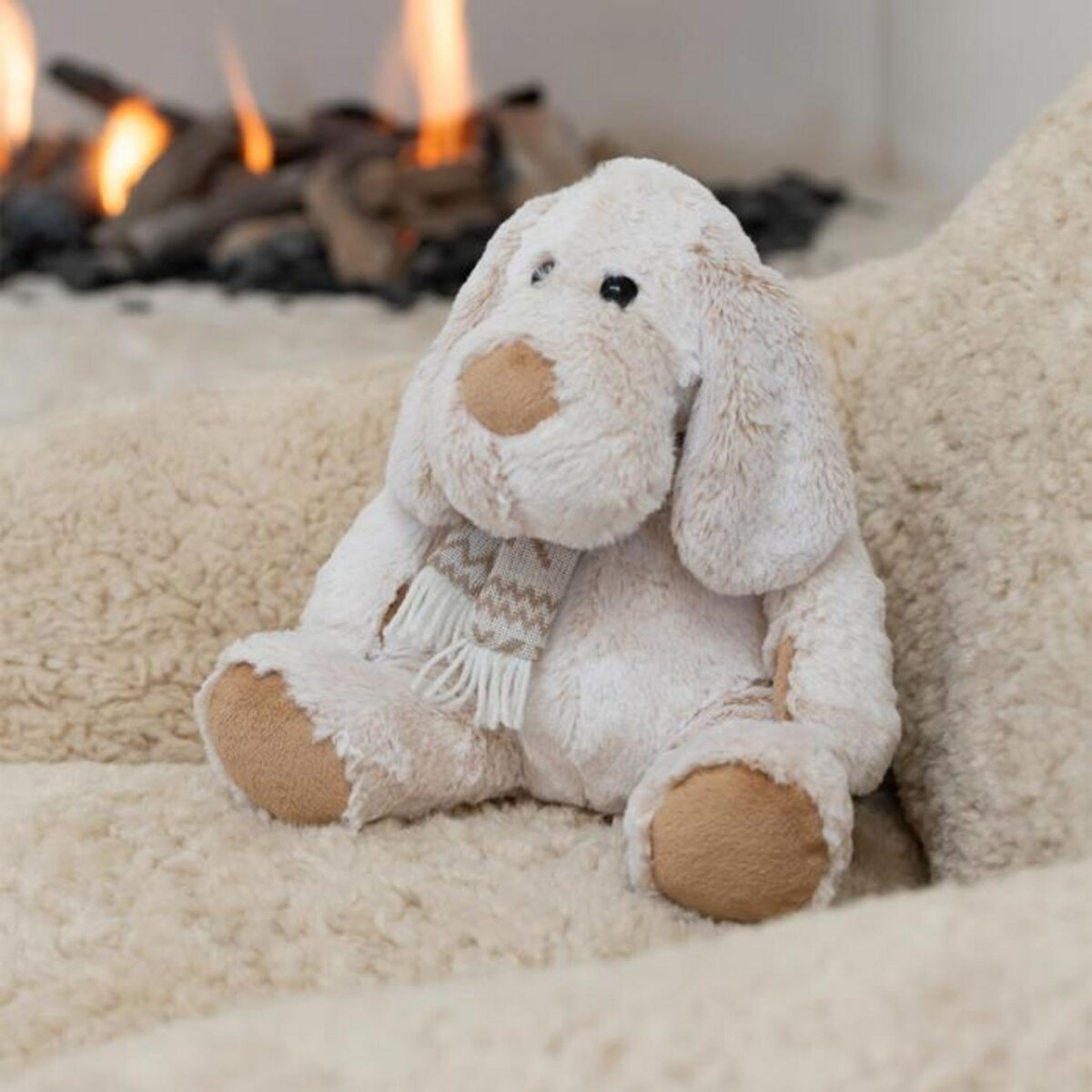 Paris Prix Peluche Chien Assis  Écharpe  25cm Beige