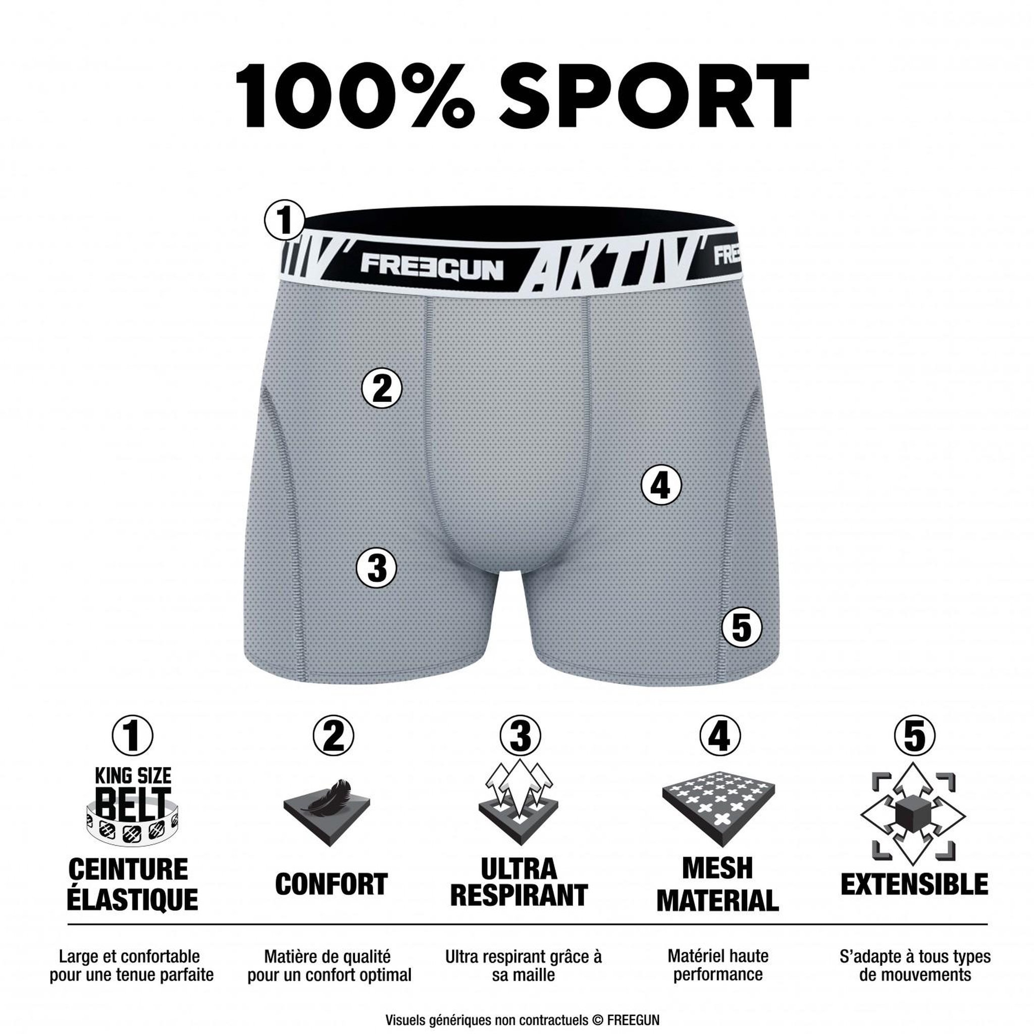 Voir la diapositive 2 : FREEGUN Lot de 4 boxers homme aktiv sport surpiqûres colorées