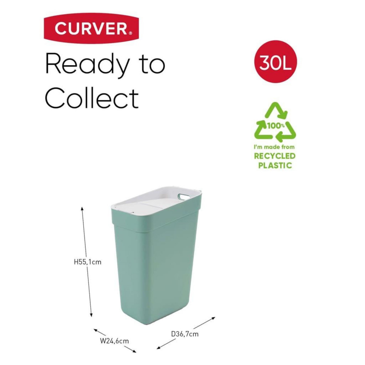 CURVER Curver Poubelle Ready to Collect 30 L Vert menthe