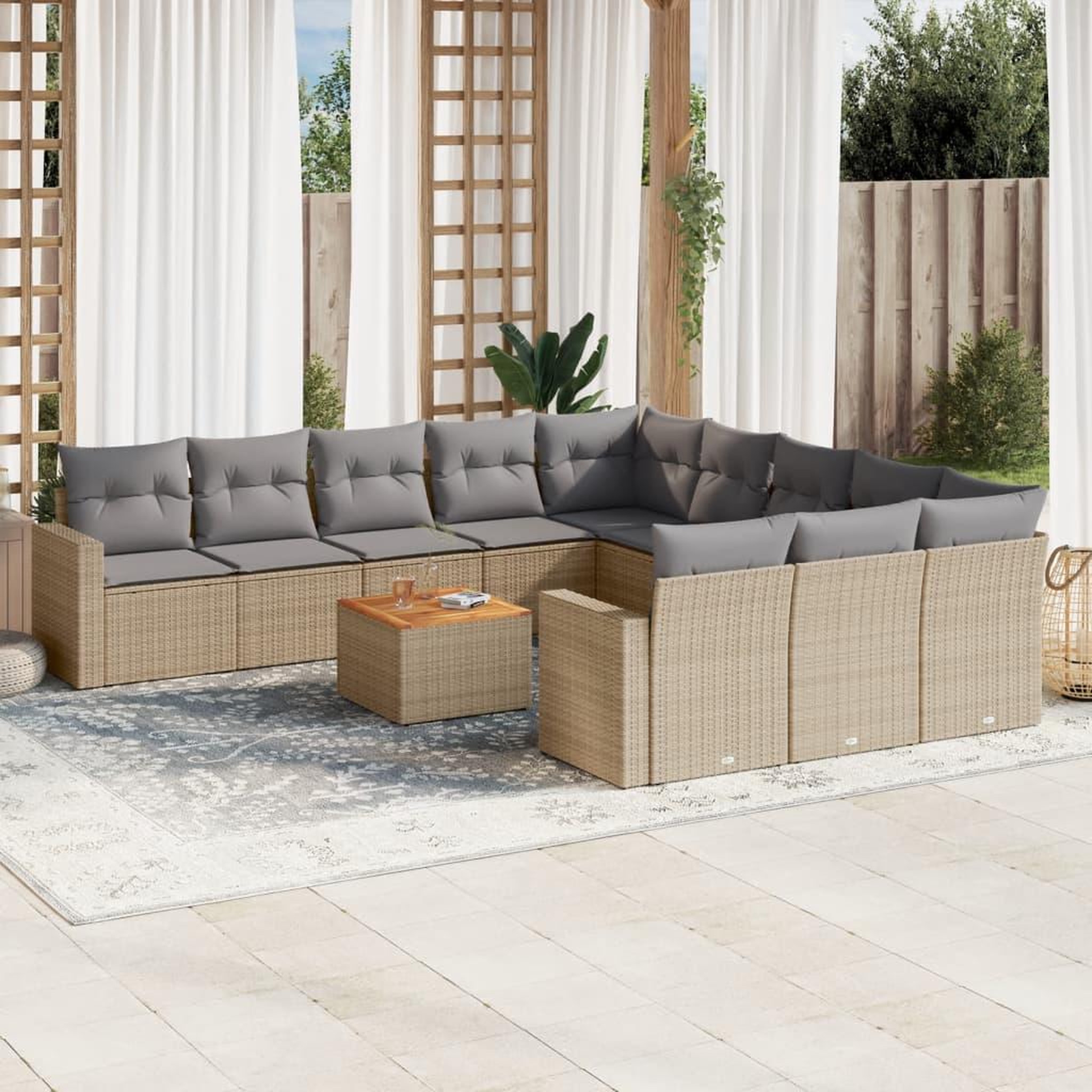 VIDAXL Salon de jardin et coussins 12 pcs melange beige resine tressee