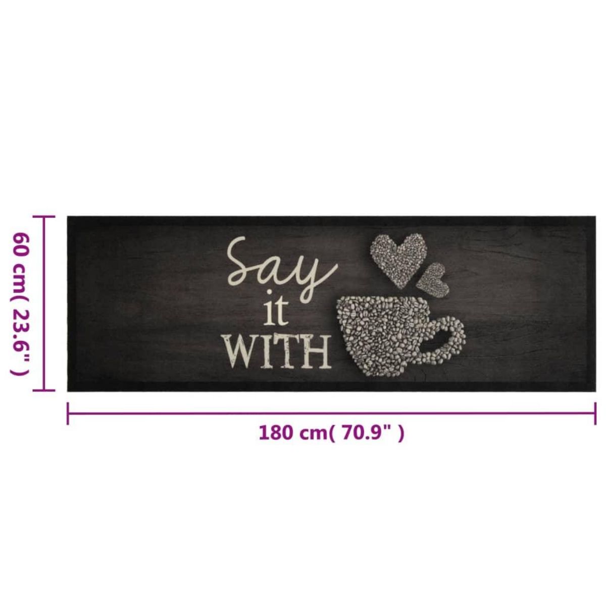 VIDAXL Tapis de cuisine lavable imprime tasse noir 60x180 cm velours