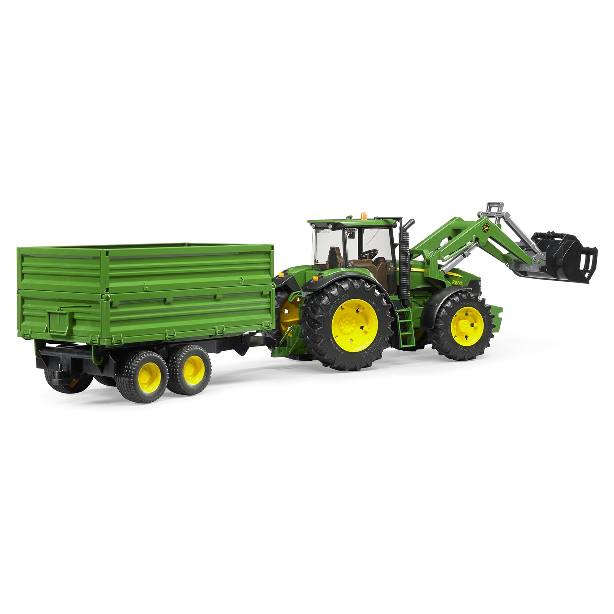 Voir la diapositive 4 : BRUDER BRU Tracteur John Deere 7930 + fourche et remorque double niveau