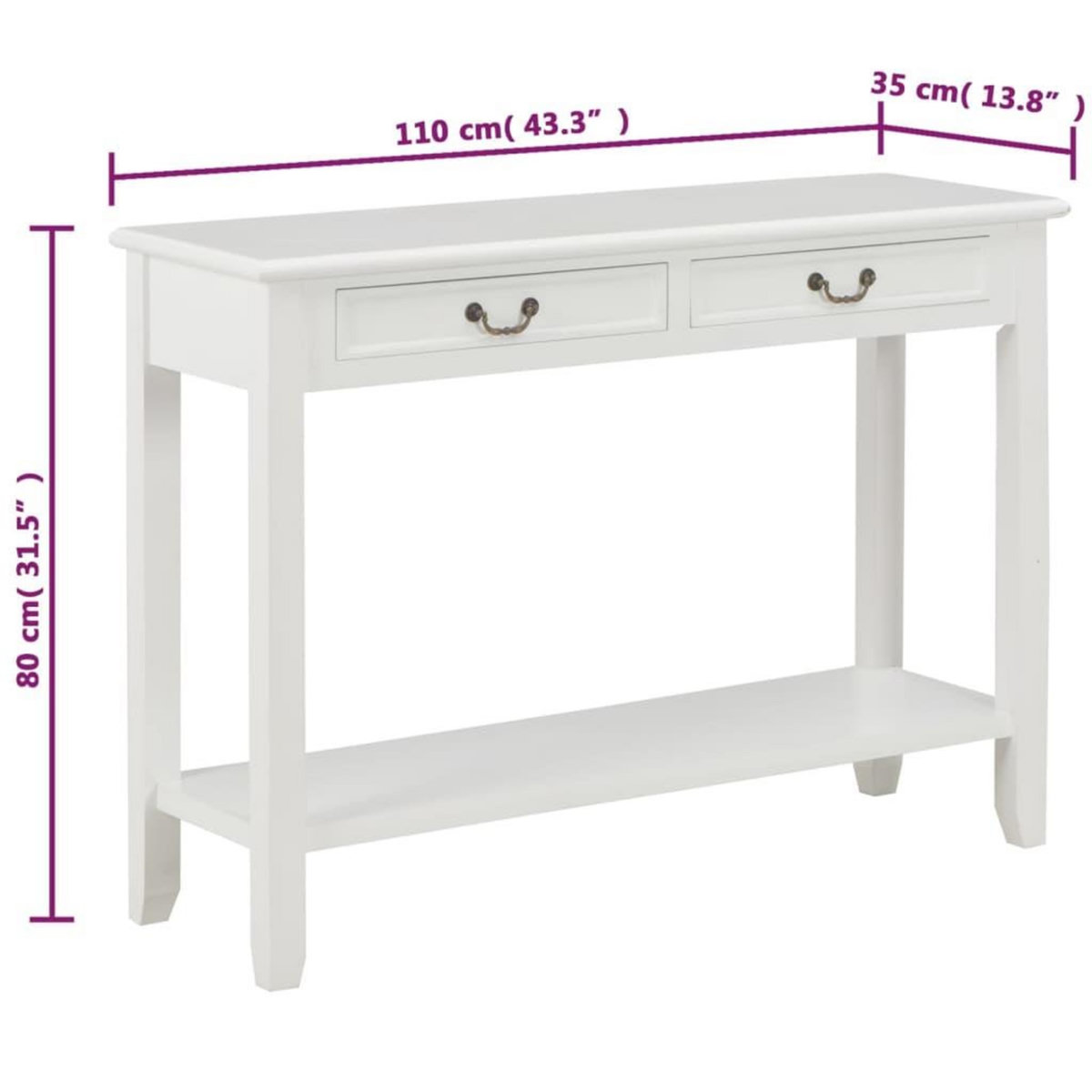 VIDAXL Table console Blanc 110x35x80 cm Bois