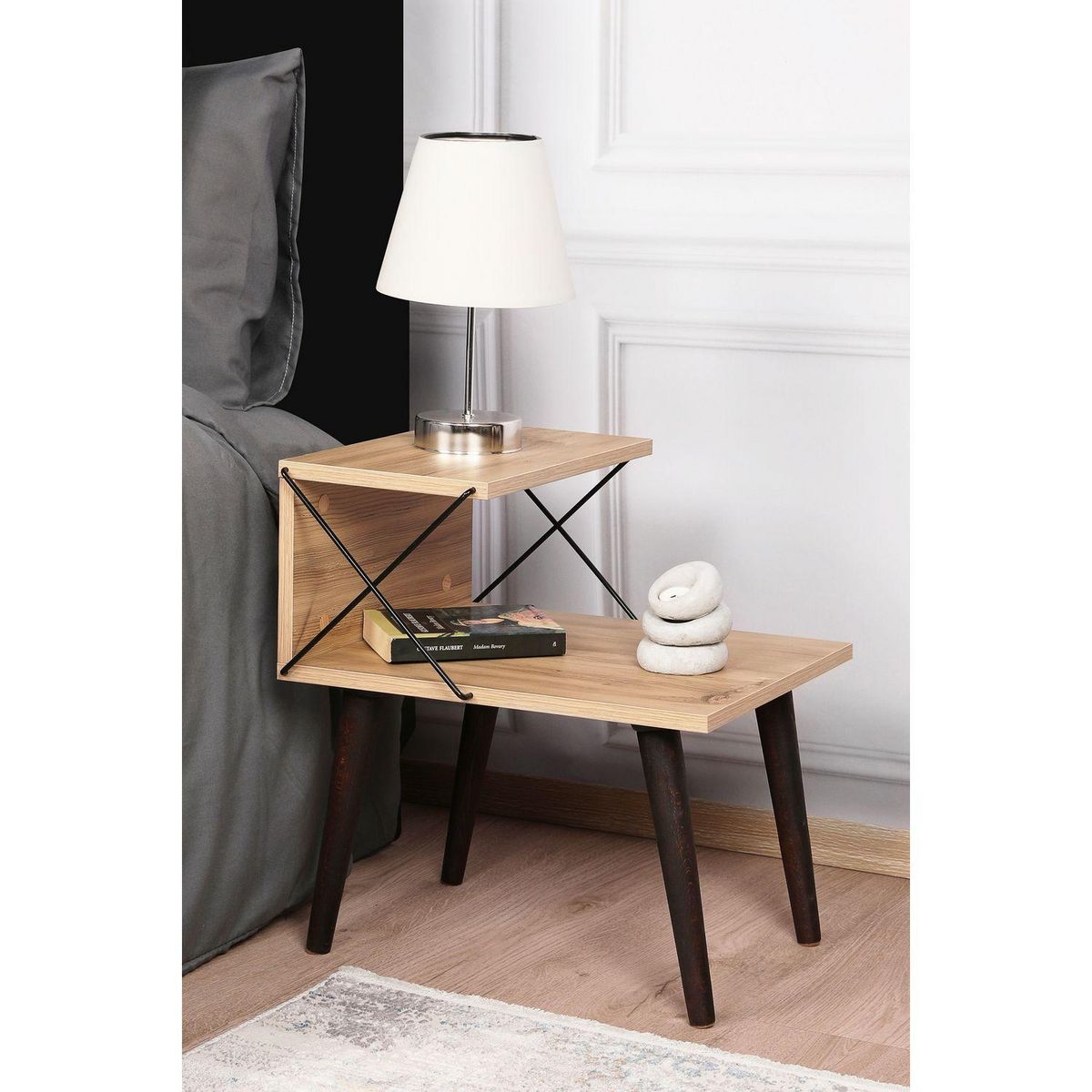 TOILINUX Table d'appoint en bois et métal NINO