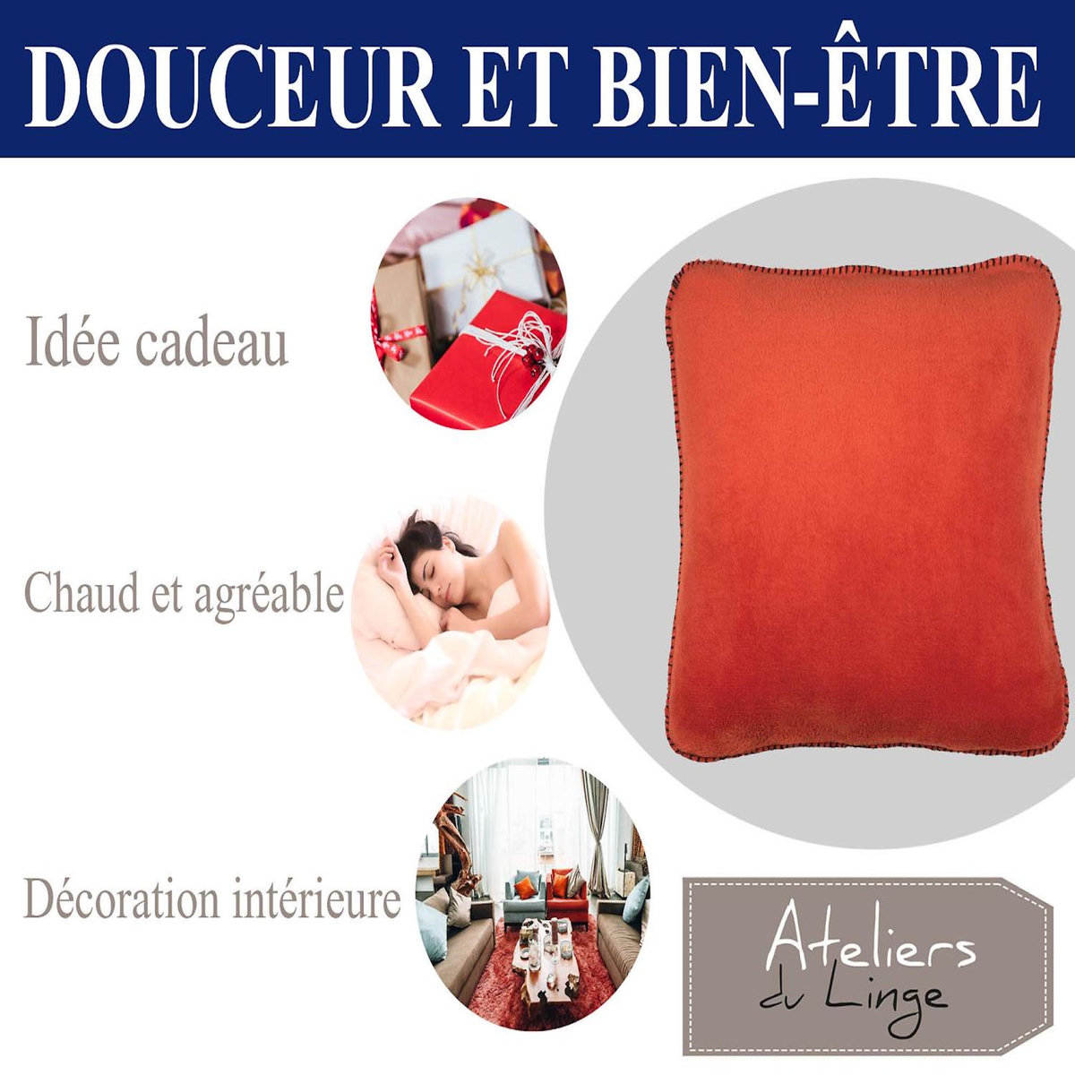Les Ateliers du Linge Coussin imprime 100% polyester melly
