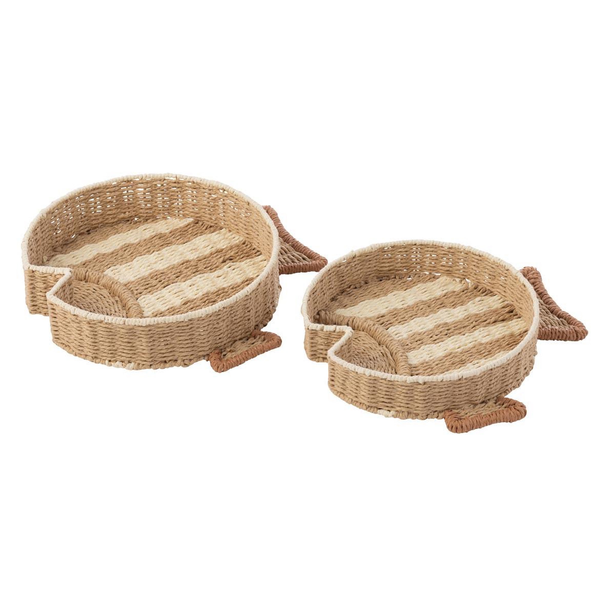 J-LINE Lot de 2 plateaux déco  poissons  43cm naturel & blanc
