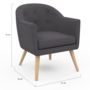 Voir la diapositive 5 : ID MARKET Fauteuil scandinave OLAN cabriolet en tissu gris anthracite