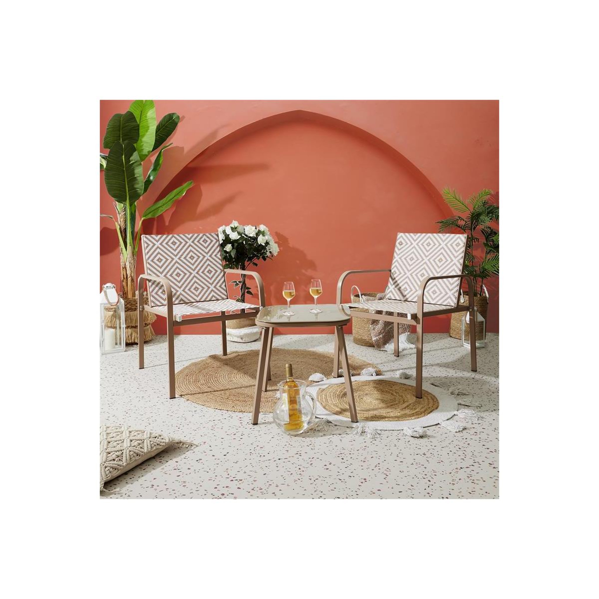 Voir la diapositive 2 : The Home Deco Factory Salon de jardin 2 places  mexico  83cm beige