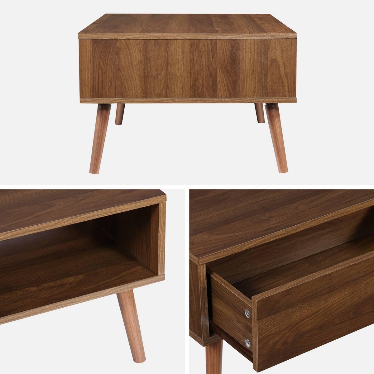 SWEEEK Table basse vintage décor bois de noyer