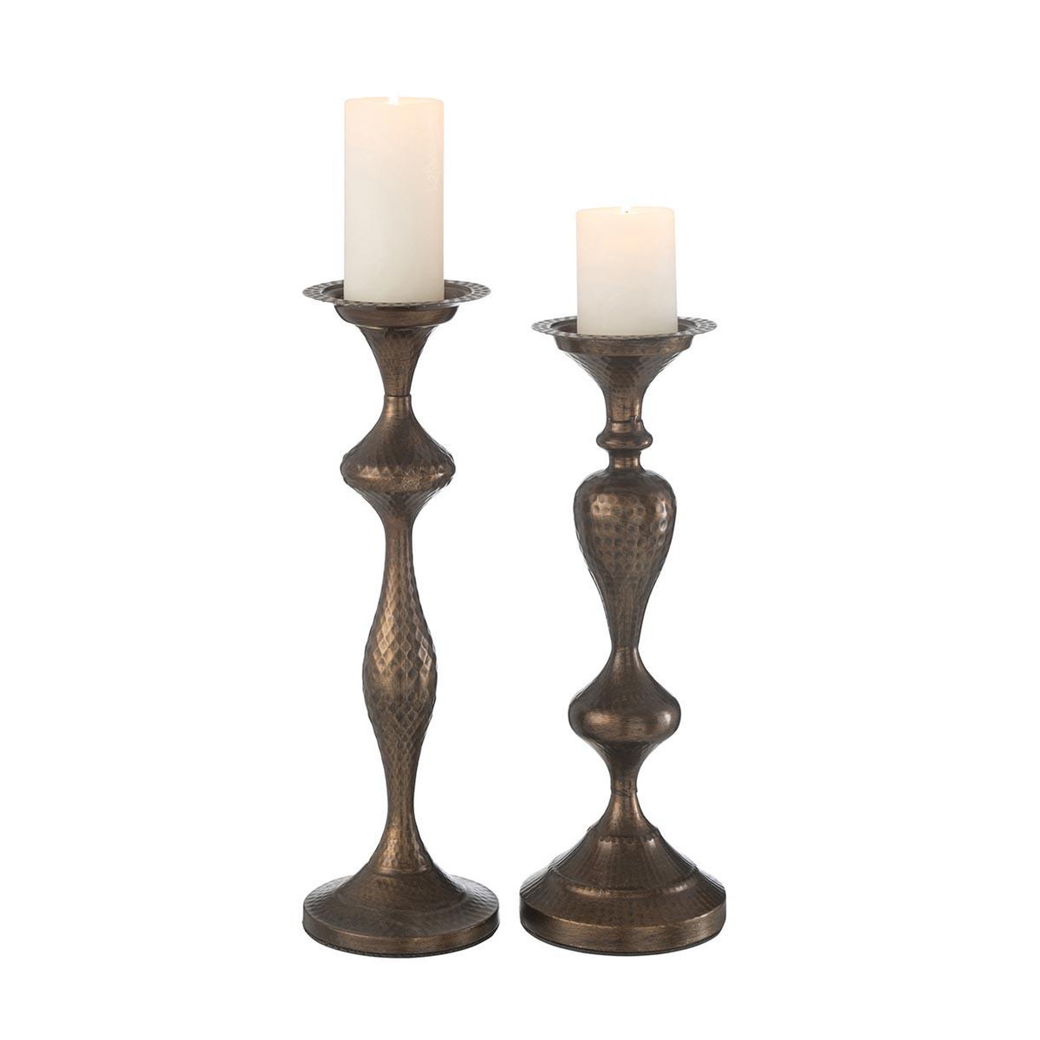 Voir la diapositive 2 : J-LINE Lot de 2 bougeoirs en métal  malcolm  47cm marron