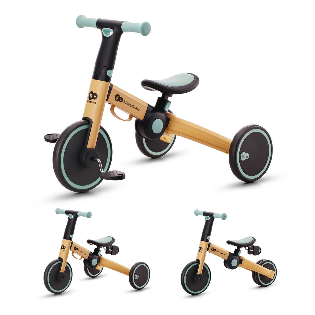 KINDERKRAFT Tricycle évolutif pliable 3 en 1 avec fonction draisienne