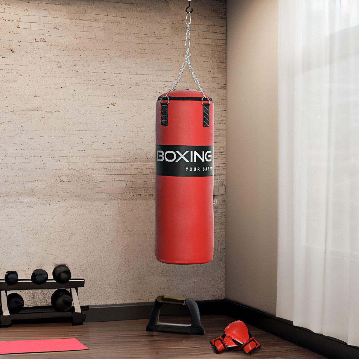 HOMCOM Sac de frappe à suspendre - kit de fixation, chaine 4 points, gants inclus - acier PVC EPE rouge noir