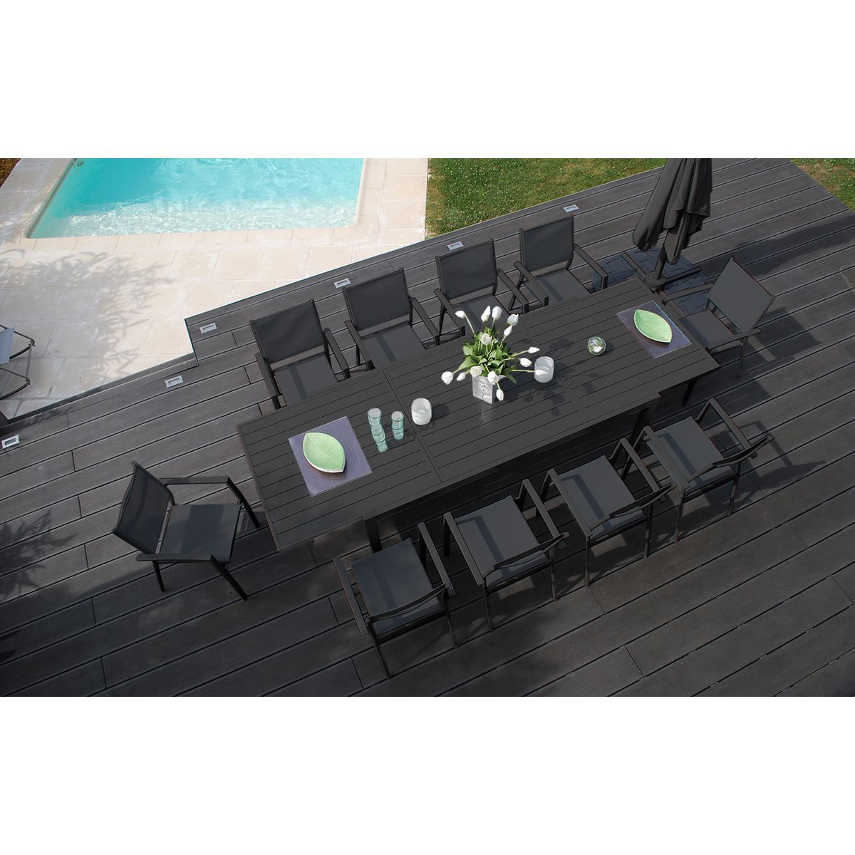 Salon de jardin 10 personnes aluminium anthracite VITTAL