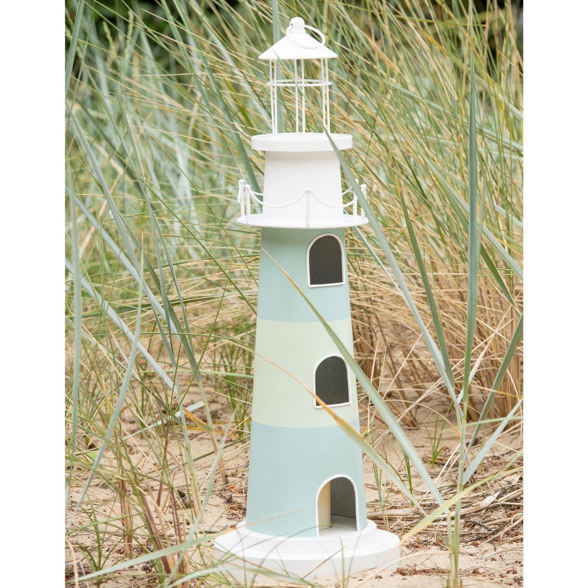 Voir la diapositive 3 : J-LINE Phare déco lumineux  mer  84cm bleu clair & blanc