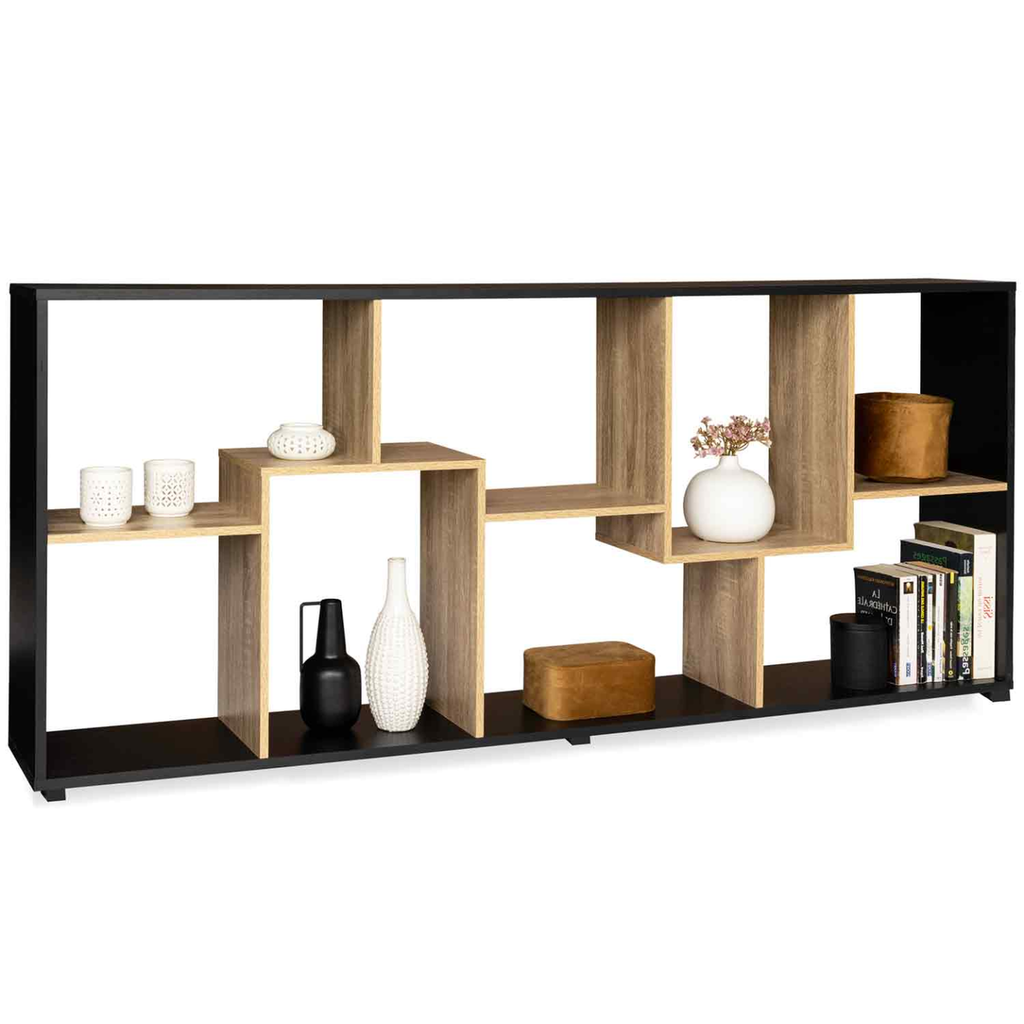 ID MARKET Etagère à double position tania bois noir et imitation hêtre l.161 cm