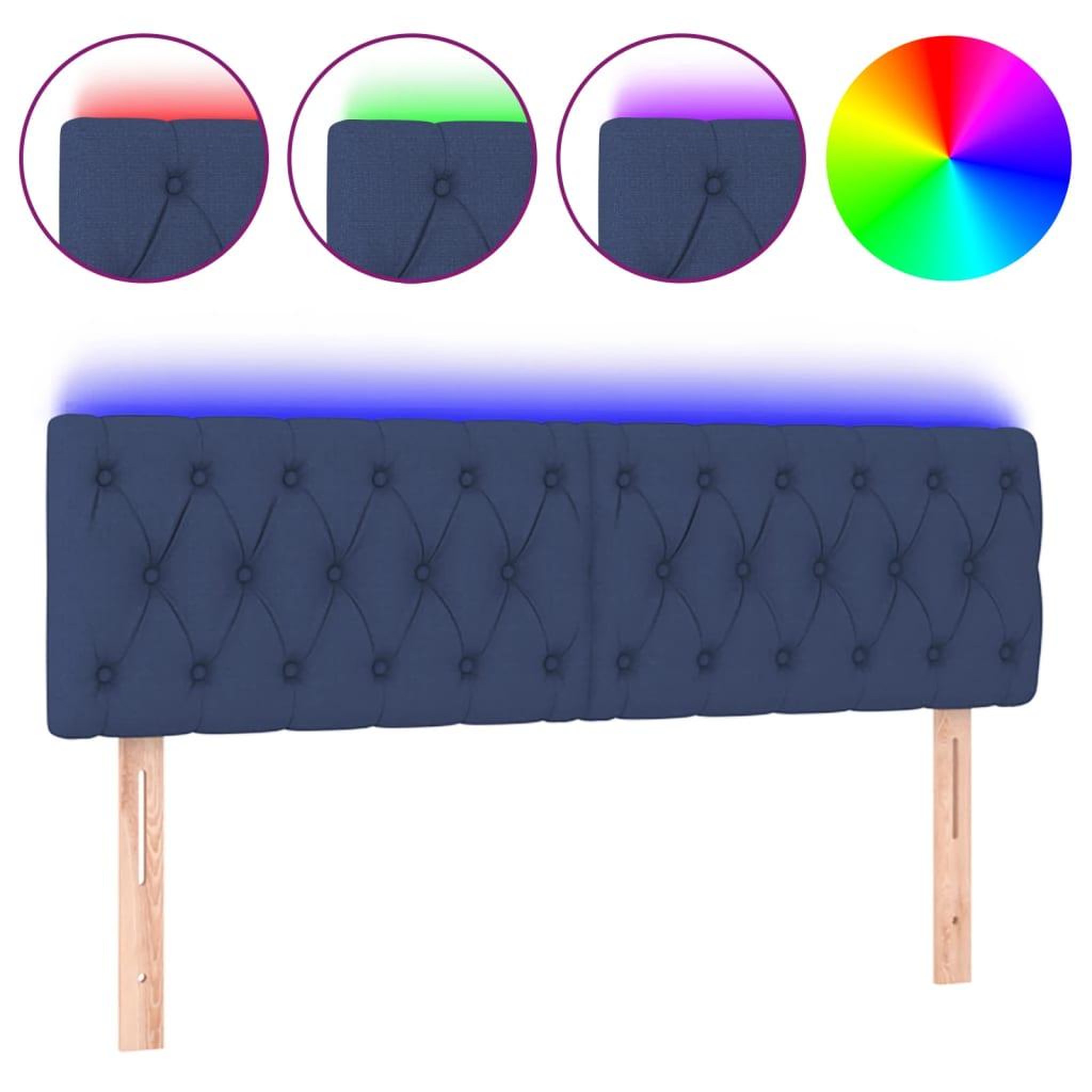 Voir la diapositive 2 : VIDAXL Tete de lit a LED Bleu 144x7x78/88 cm Tissu
