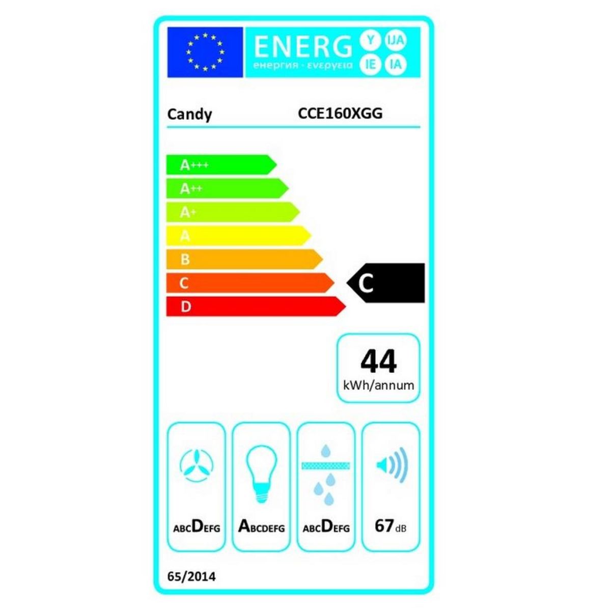 Candy Hotte décorative murale 60cm 67db 458m3/h inox - CCE160XGG