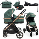 BEBELISSIMO Poussette combinée trio 3 en 1 - siège auto 0+ IRIS – nacelle – base Isofix - jambe de force – jusqu'à 22kg  - vert