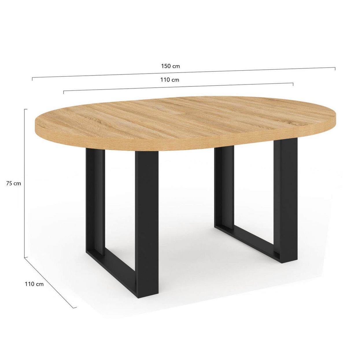 ID MARKET Table à manger extensible ronde PHOENIX 4-6 personnes bois et noir 110-150 cm