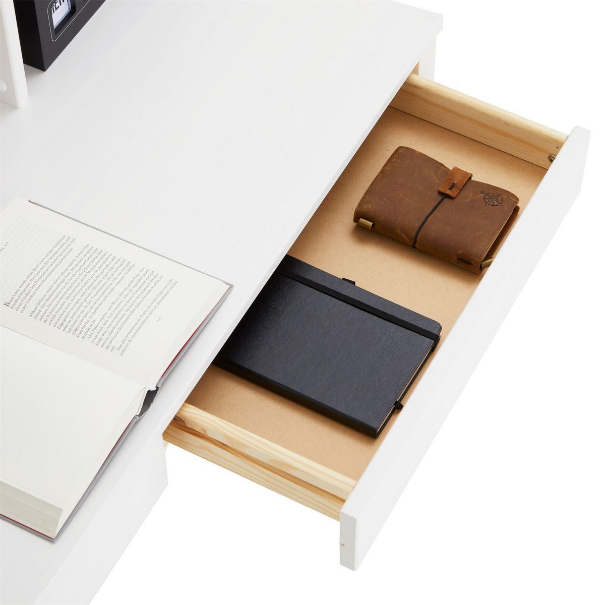 IDIMEX Bureau LENNOX, avec 2 tiroirs et 3 niches, en pin massif