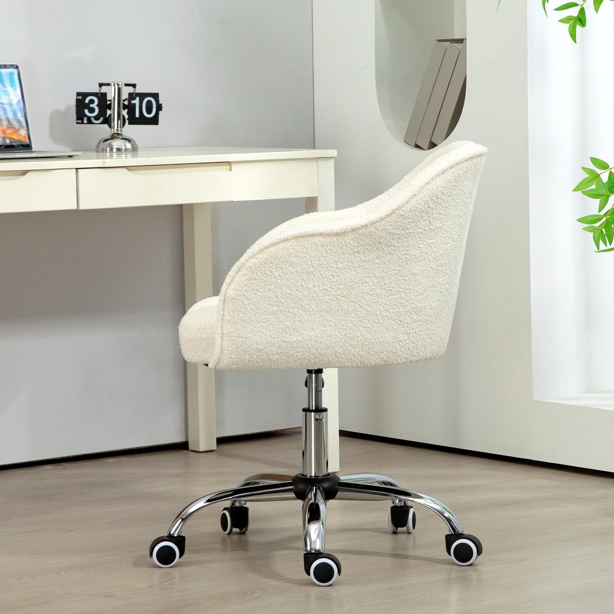 HOMCOM Chaise de bureau tissu bouclette design hauteur réglable pivotante piètement acier
