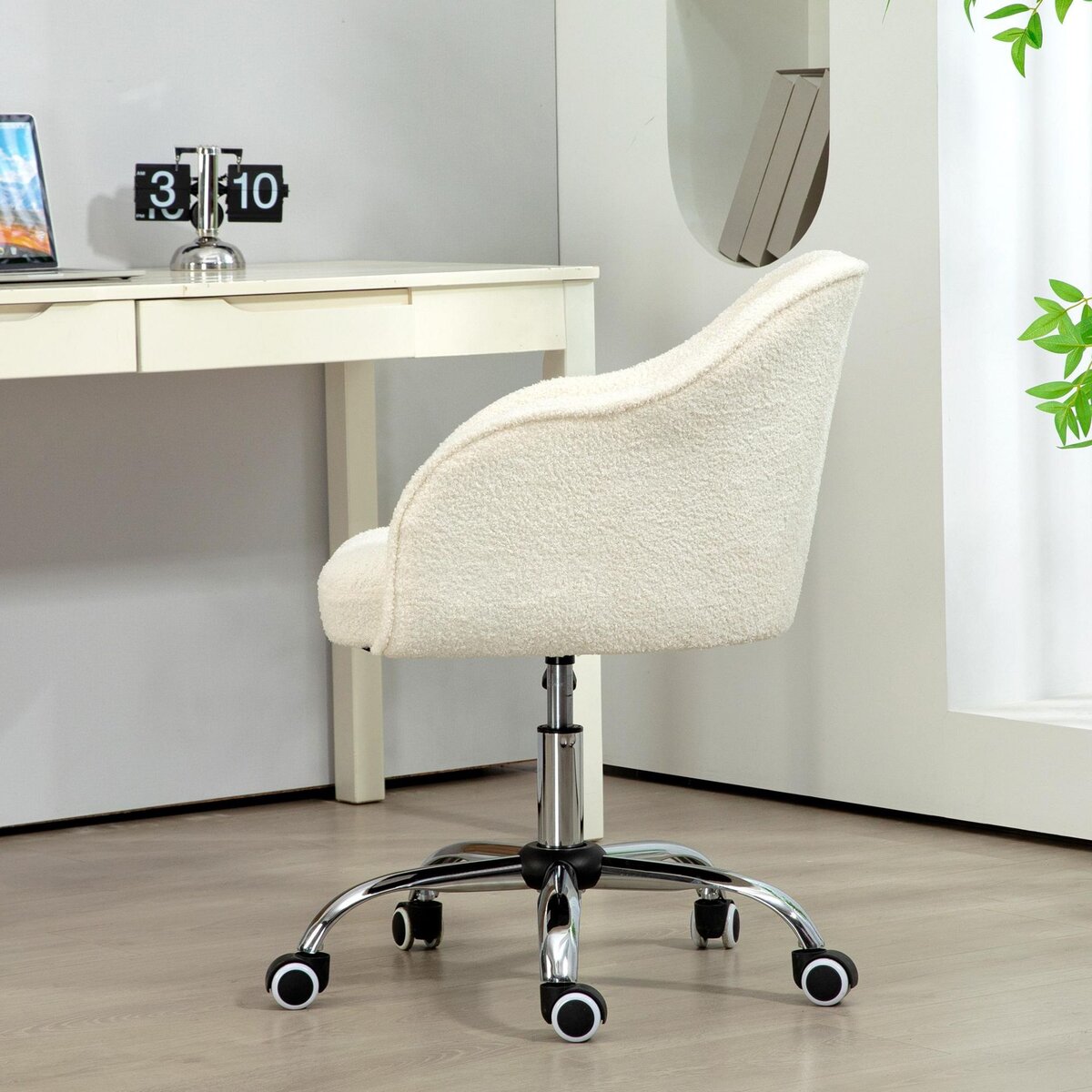 HOMCOM Chaise de bureau tissu bouclette design hauteur réglable pivotante piètement acier