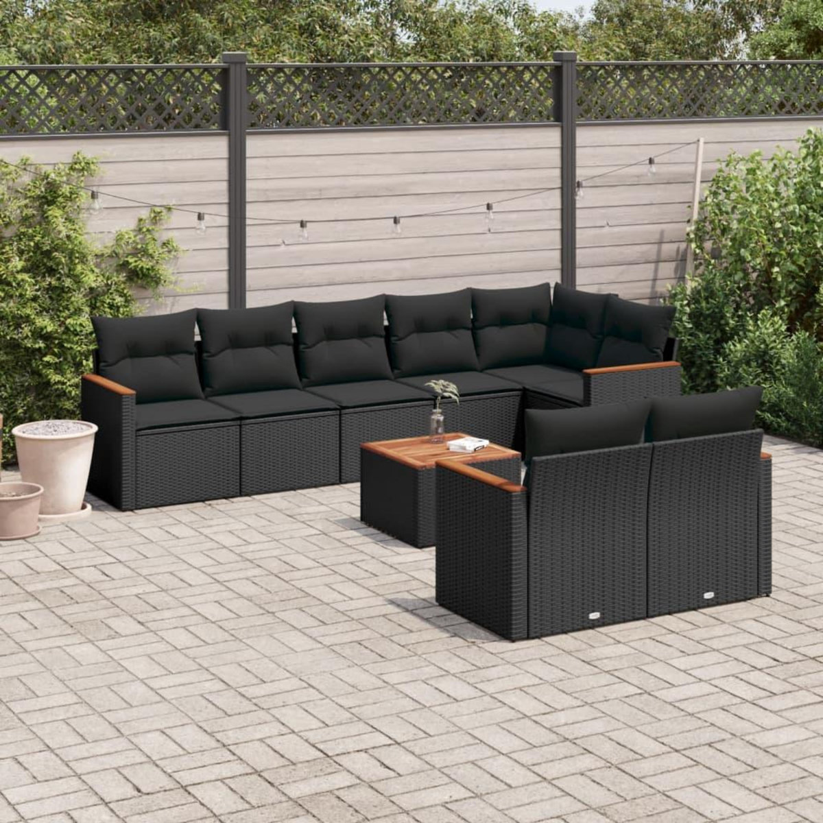 VIDAXL Salon de jardin 9 pcs avec coussins noir resine tressee
