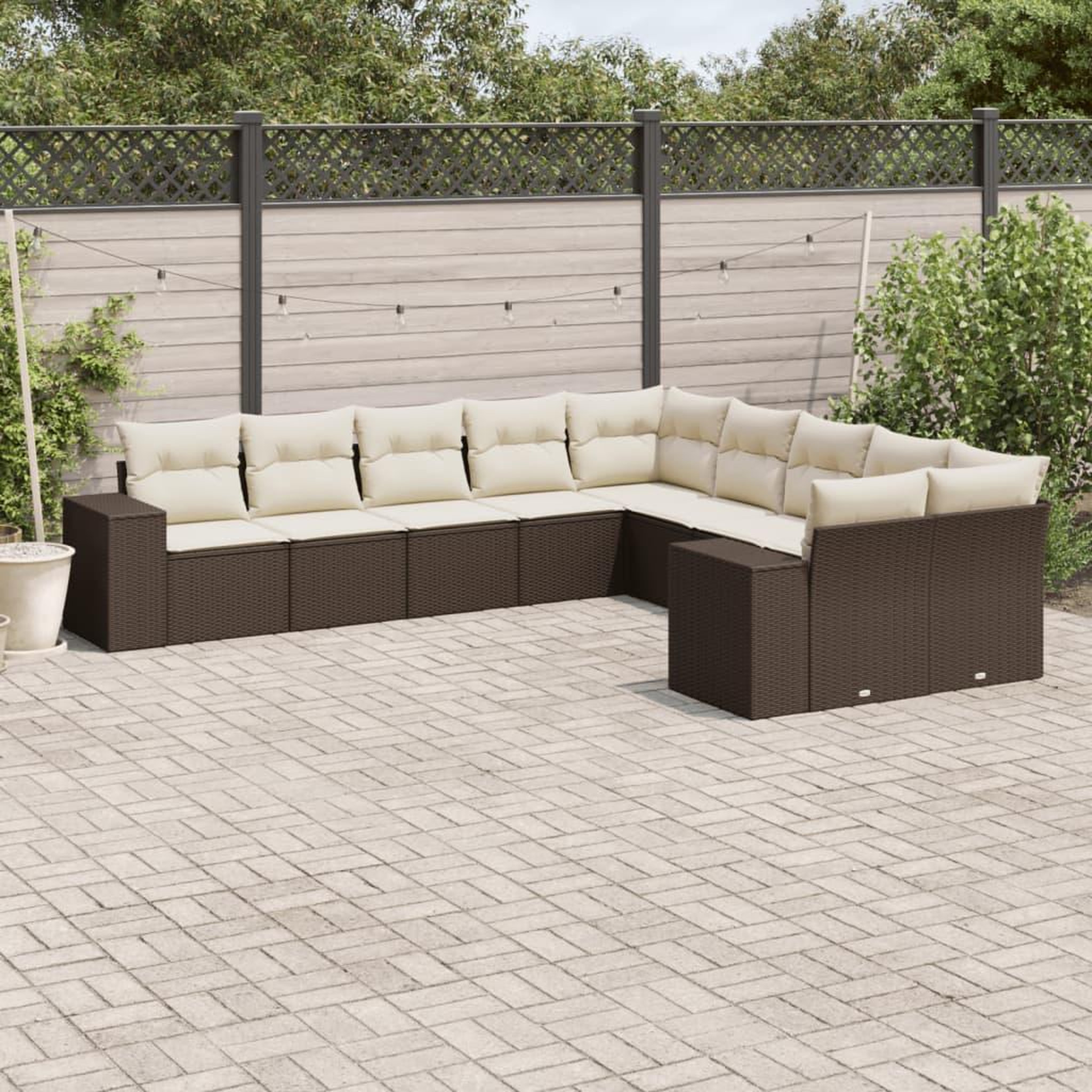 VIDAXL Salon de jardin 10 pcs avec coussins marron resine tressee
