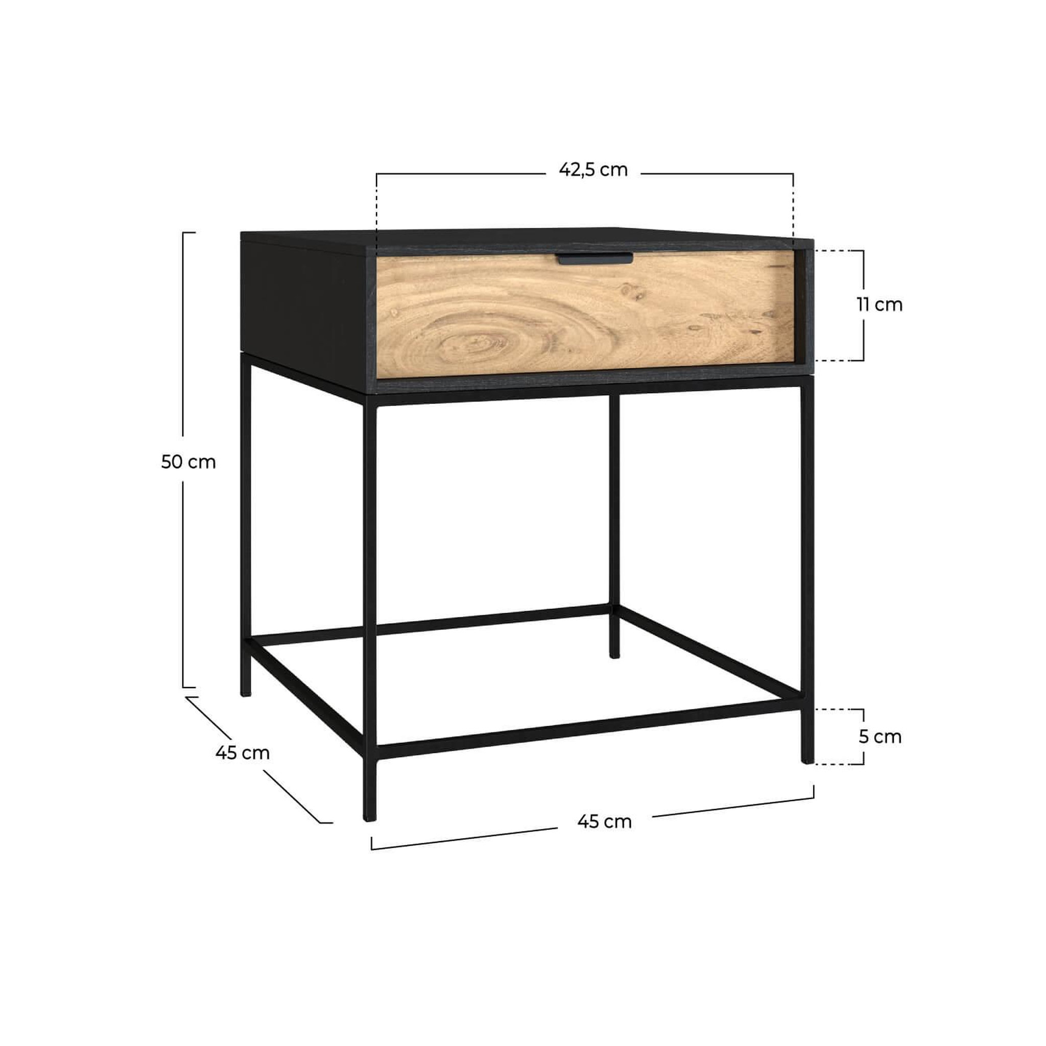 Voir la diapositive 4 : MAISON PAVANE Table de chevet 1 tiroir en bois d'acacia et métal noir-jakson