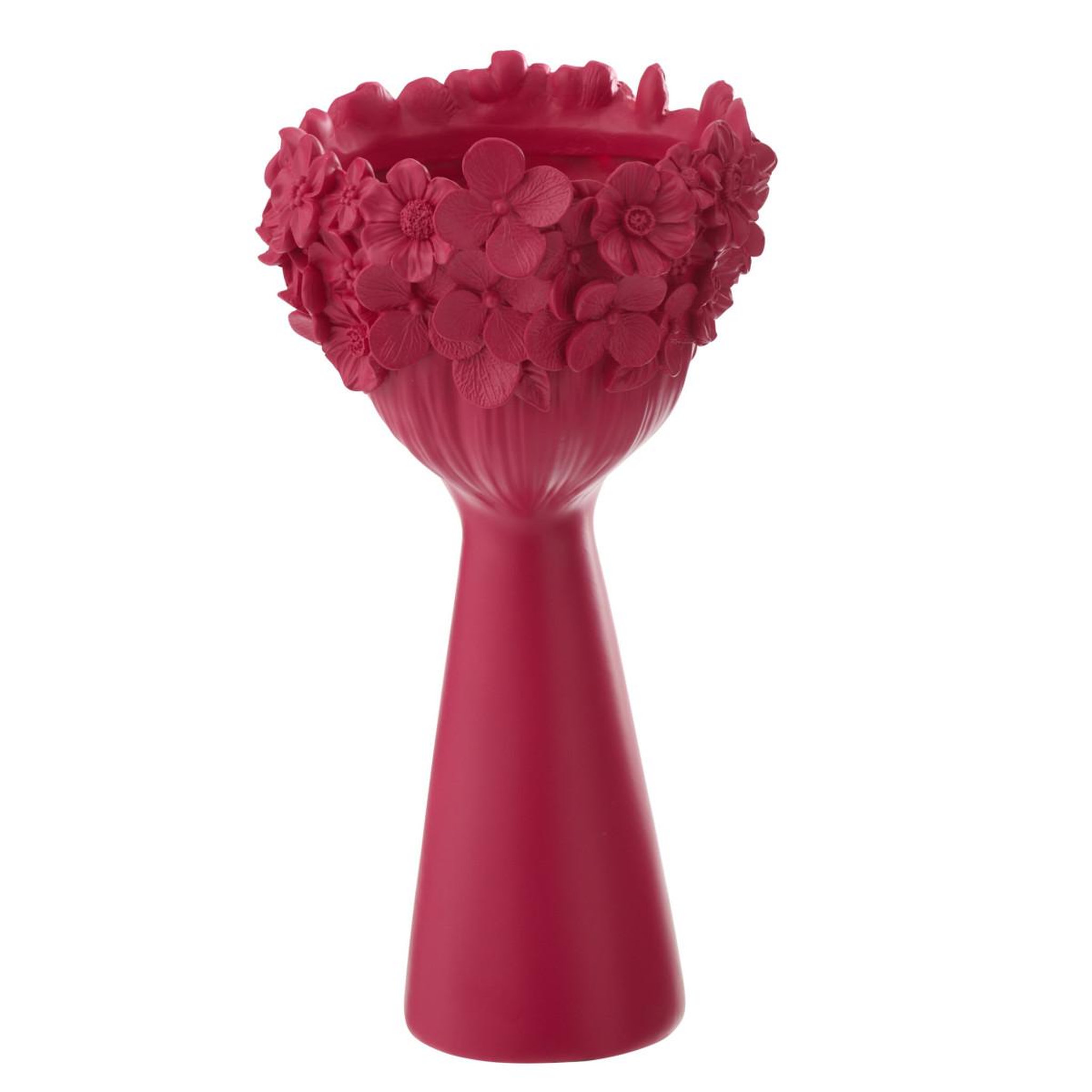 Voir la diapositive 3 : J-LINE Cache-pot tête fleurie  flore  40cm fuchsia