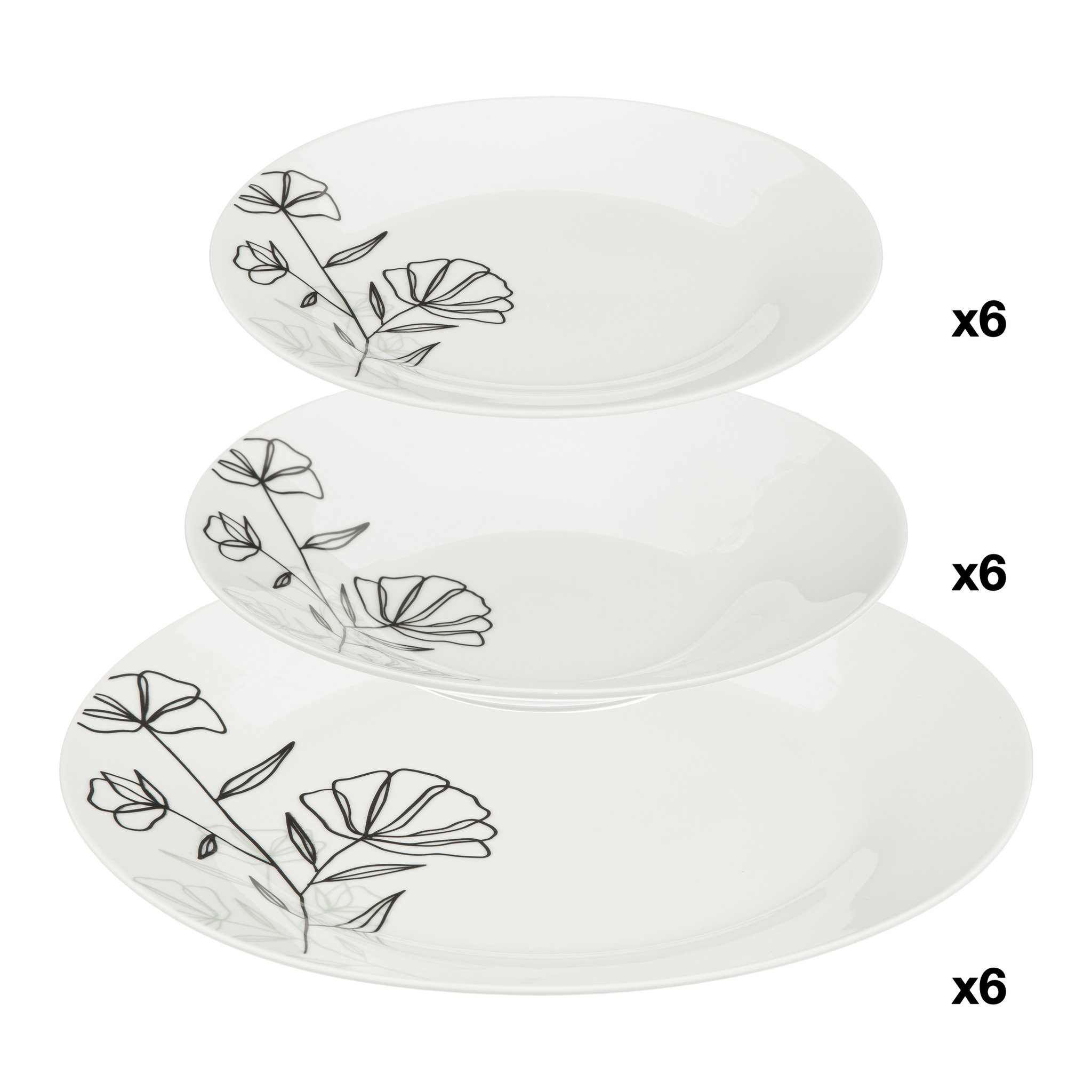 Voir la diapositive 1 : Services d'assiettes 18 pièces porcelaine AZALEE
