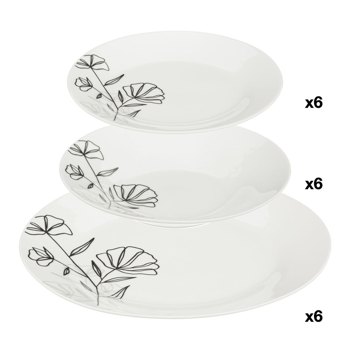 Services d'assiettes 18 pièces porcelaine AZALEE