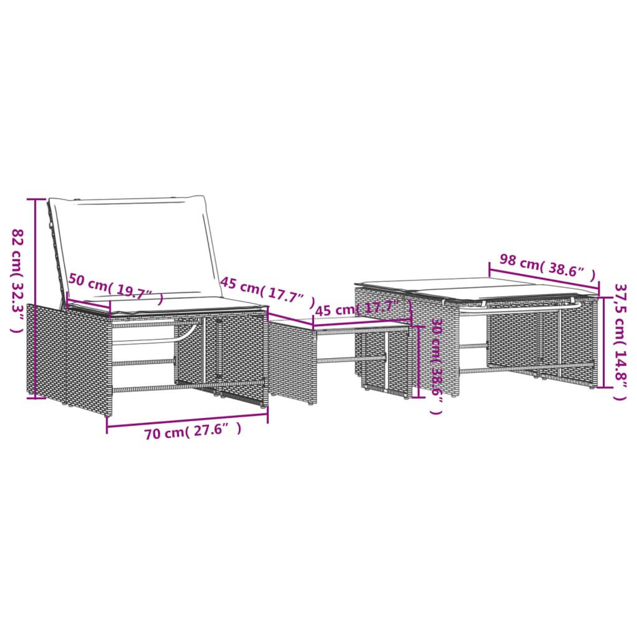 Voir la diapositive 6 : VIDAXL Chaises longues lot de 2 avec table marron resine tressee
