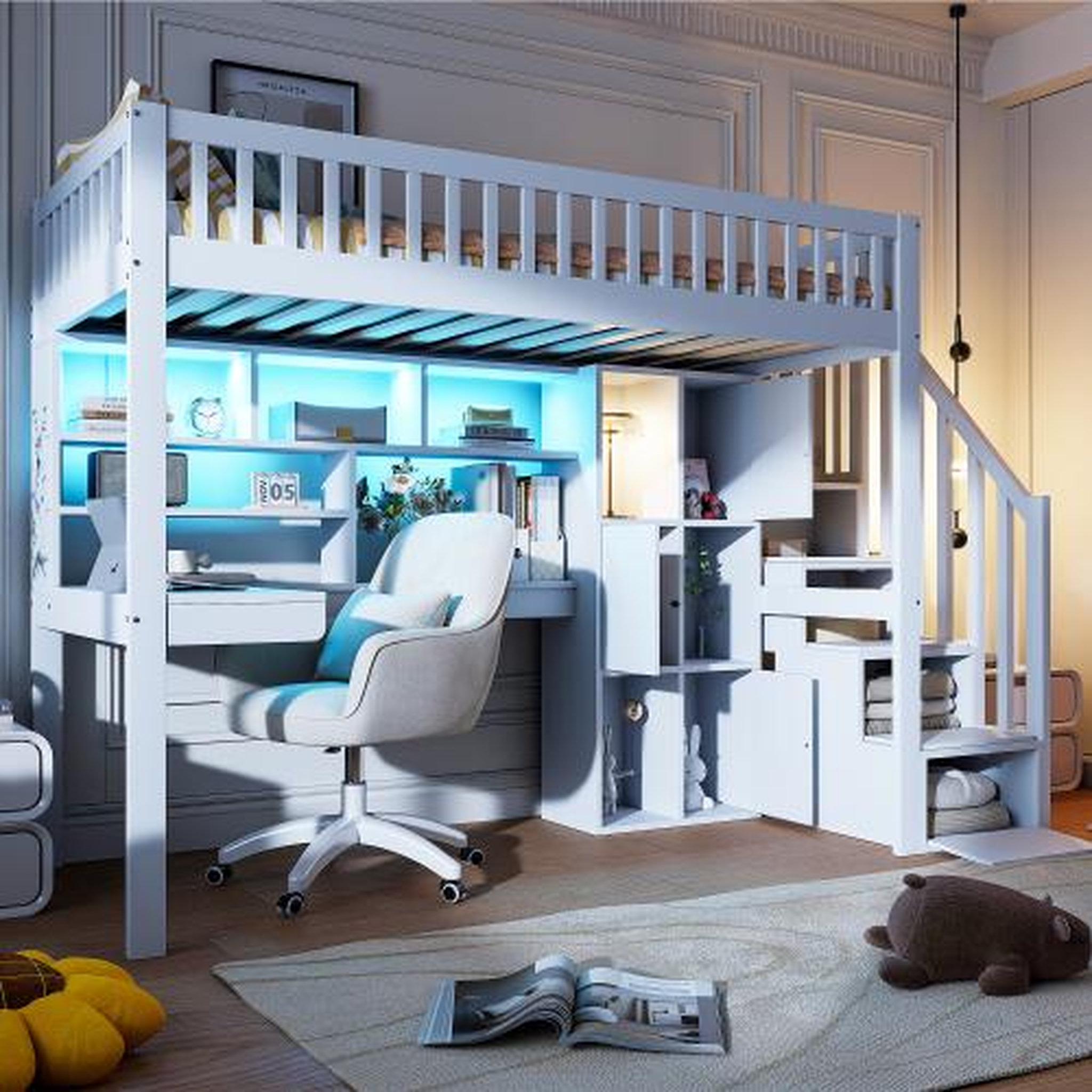 Voir la diapositive 5 : MERAX Lit combiné enfant 90x200 cm coloris blanc led pin