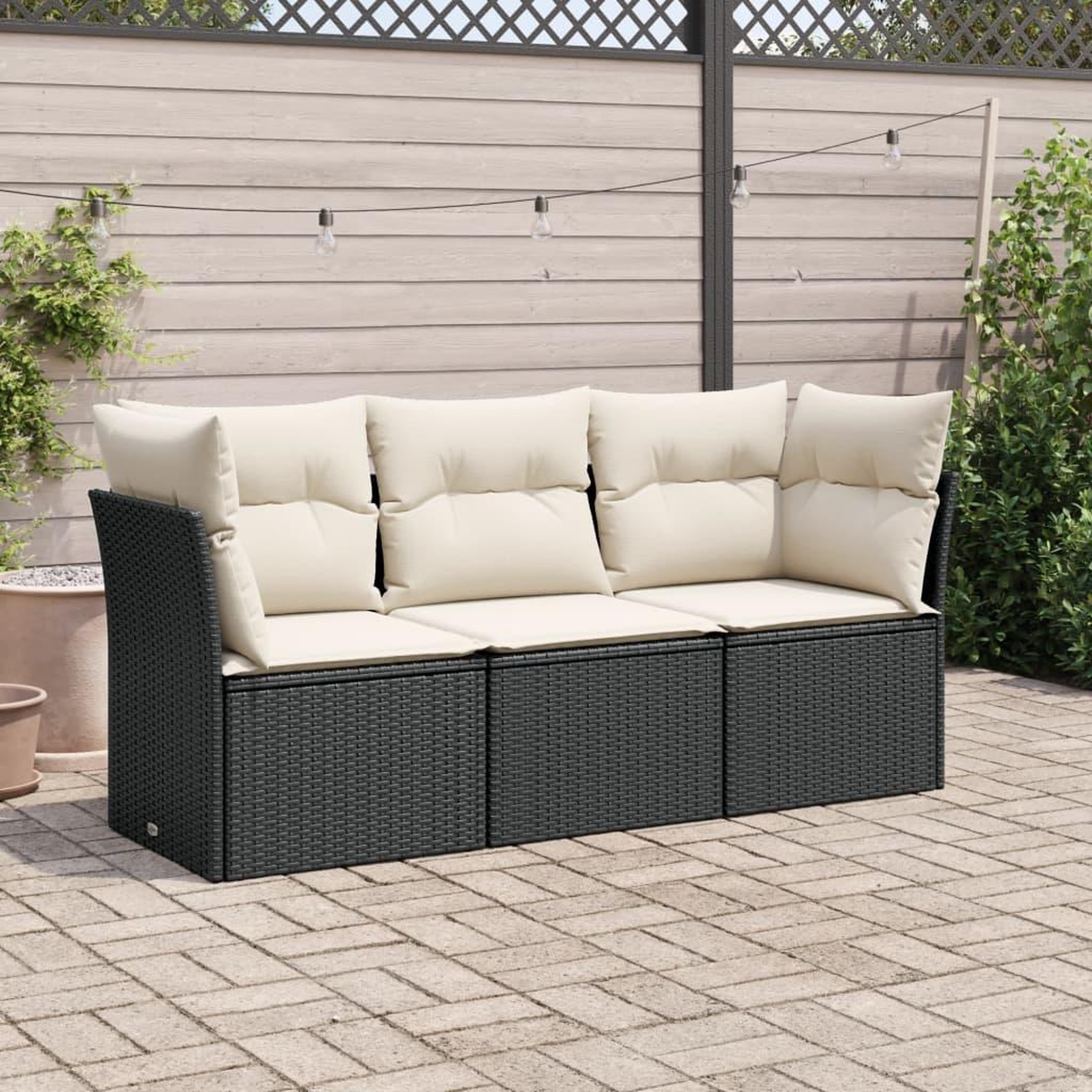 VIDAXL Salon de jardin 3 pcs avec coussins noir resine tressee